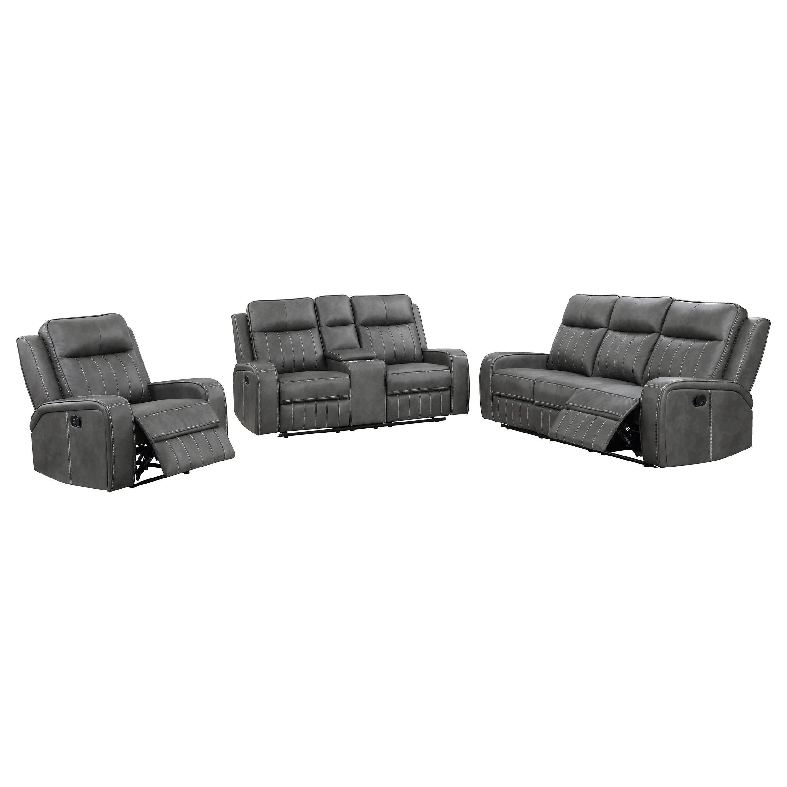 Raelynn 3-Piece Upholstered Reclining Sofa Set Grey - Image 3