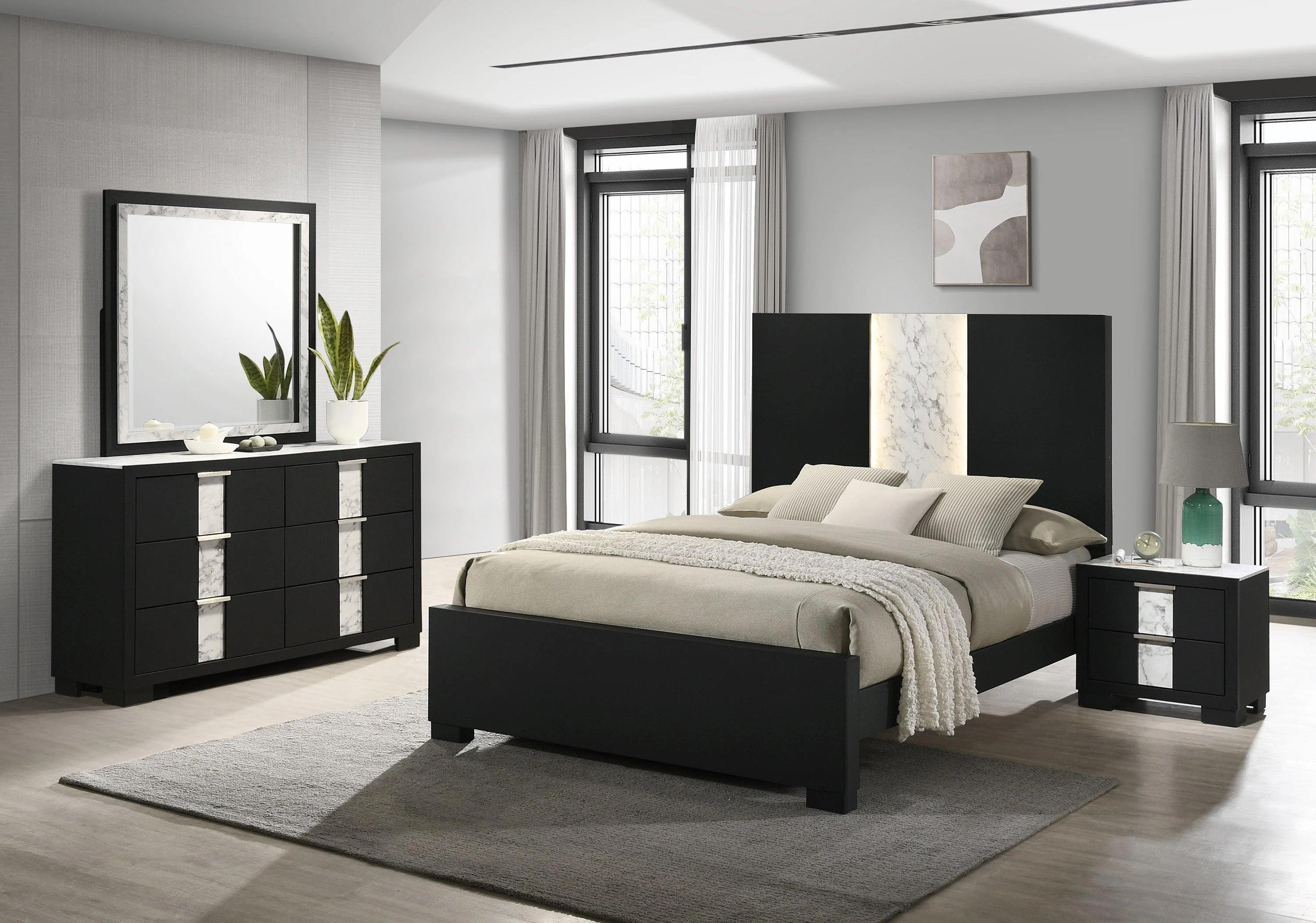 Rangley Black LED Panel Bedroom Set - Image 2