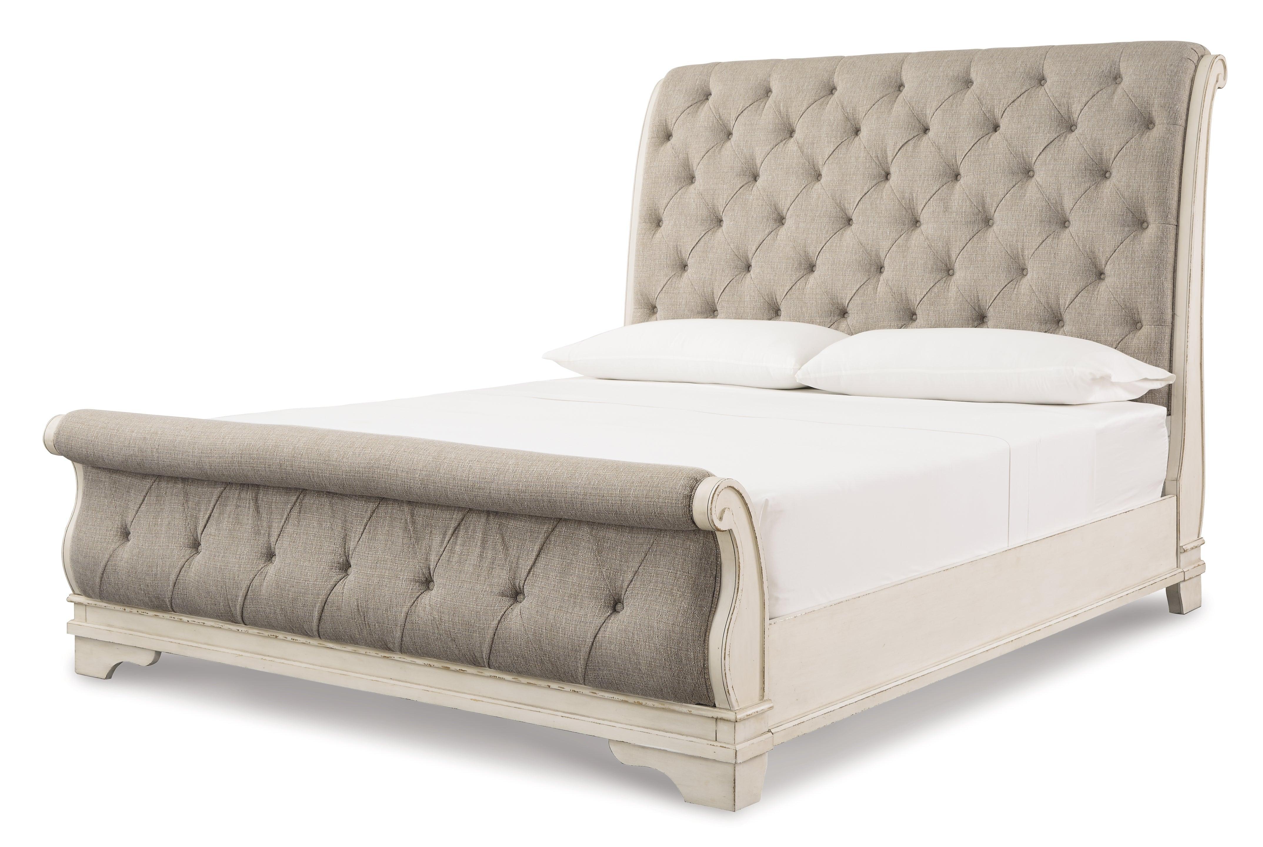 Realyn Chipped White Upholstered Sleigh Bedroom Set - Image 2