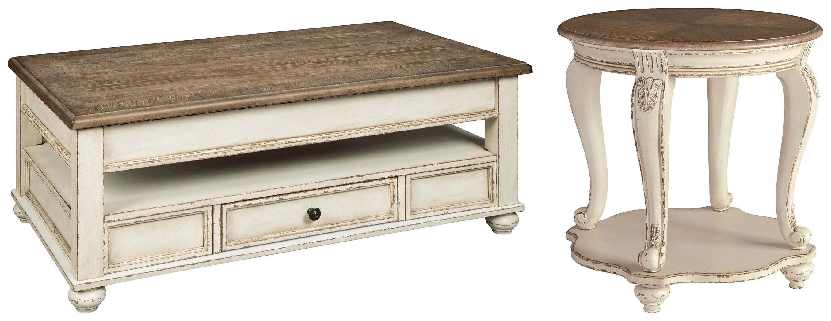 Realyn White Brown Coffee Table With 1 End - Image 3