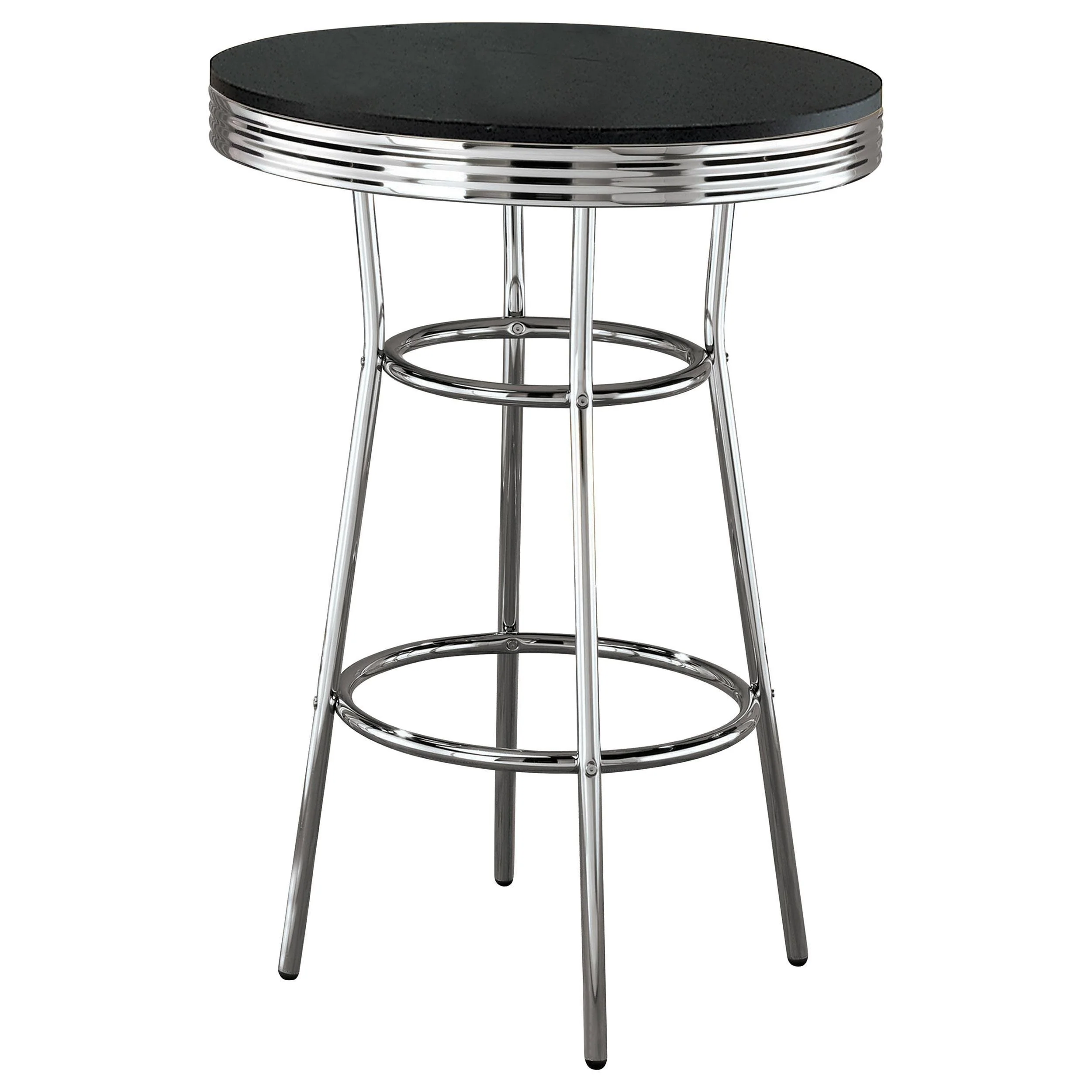 Retro Chrome 3-Piece Round 1950s Bistro Pub Bar Table Set Black - Image 2