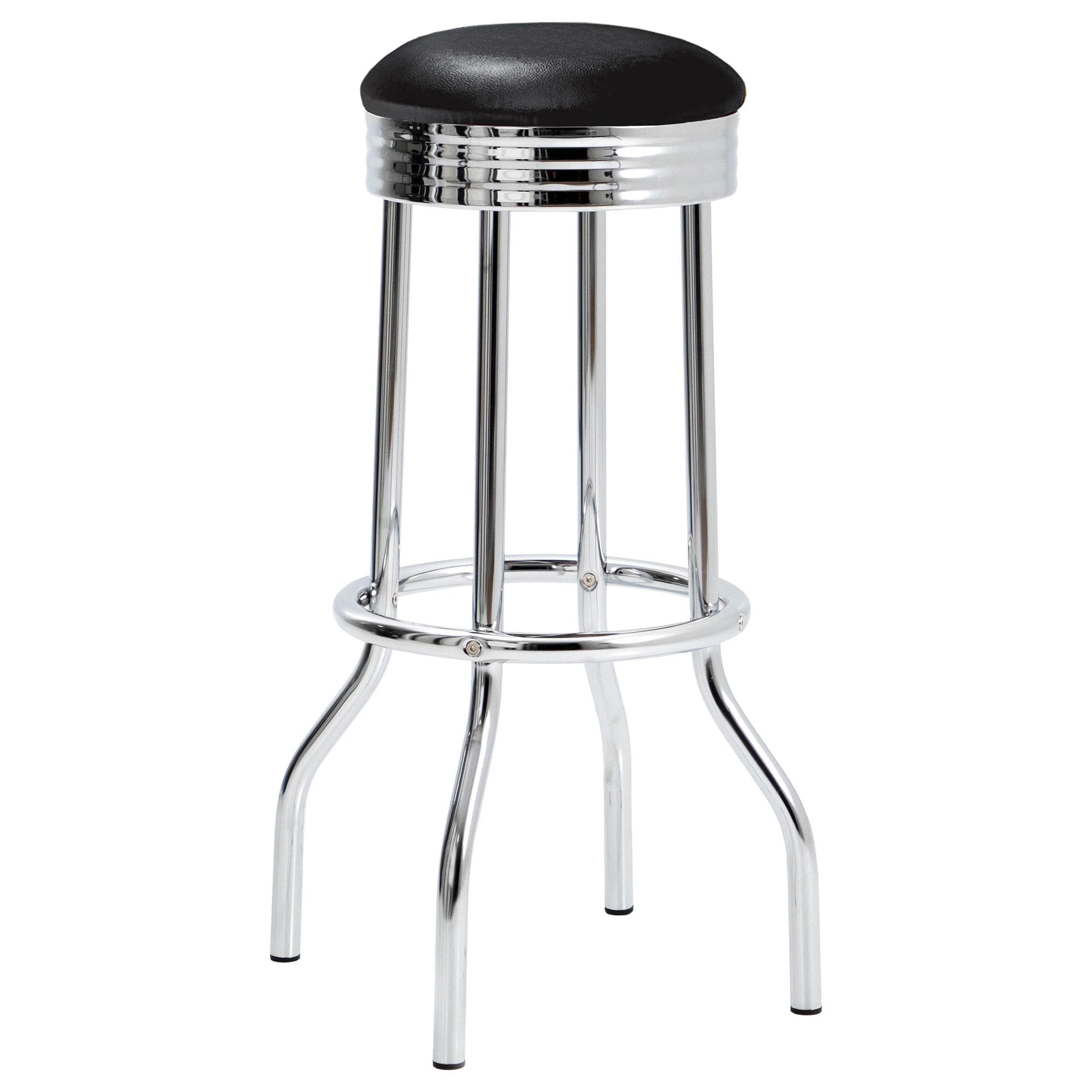 Retro Chrome 3-Piece Round 1950s Bistro Pub Bar Table Set Black - Image 3