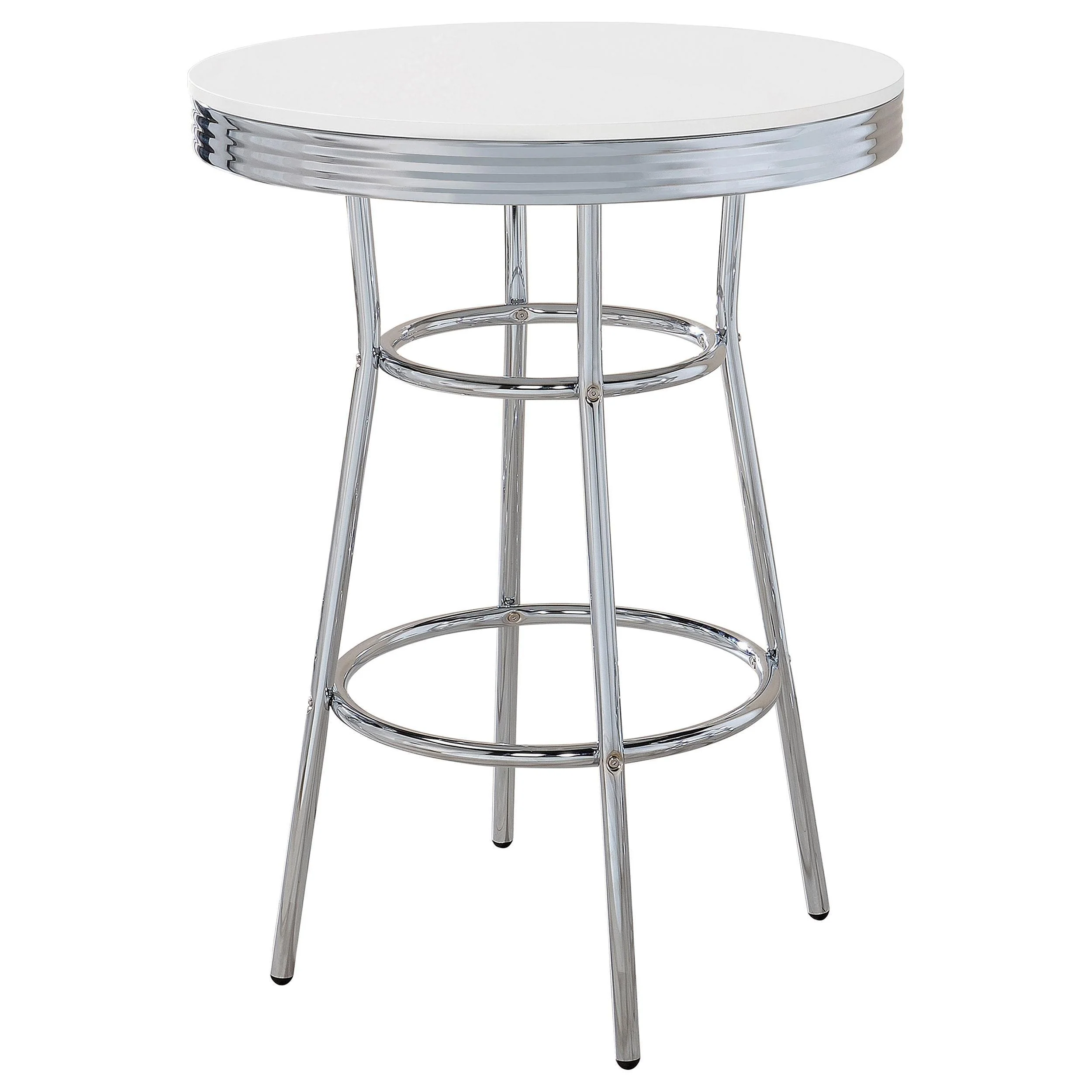 Retro Chrome 3-Piece Round 1950s Bistro Pub Bar Table Set White - Image 2