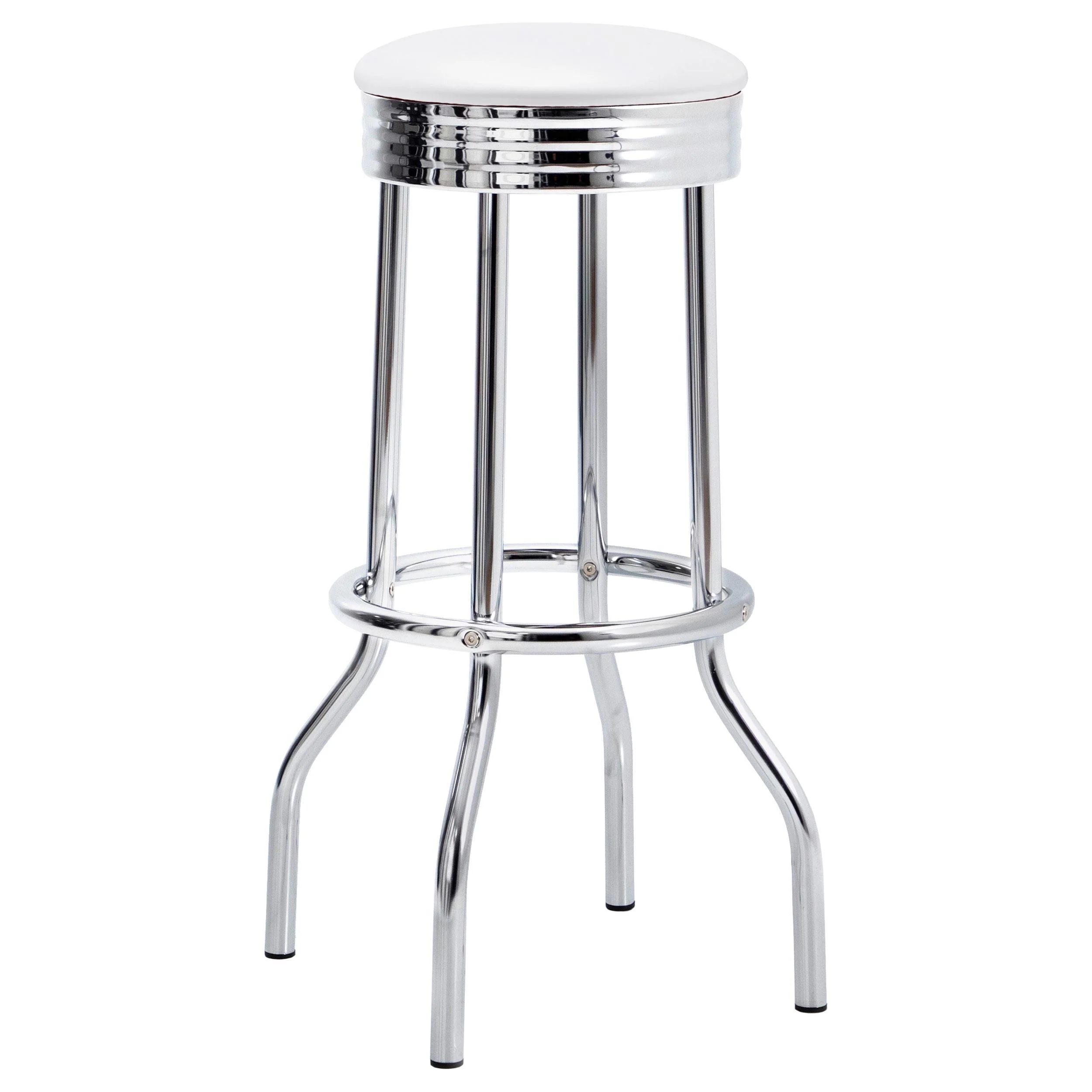 Retro Chrome 3-Piece Round 1950s Bistro Pub Bar Table Set White - Image 3