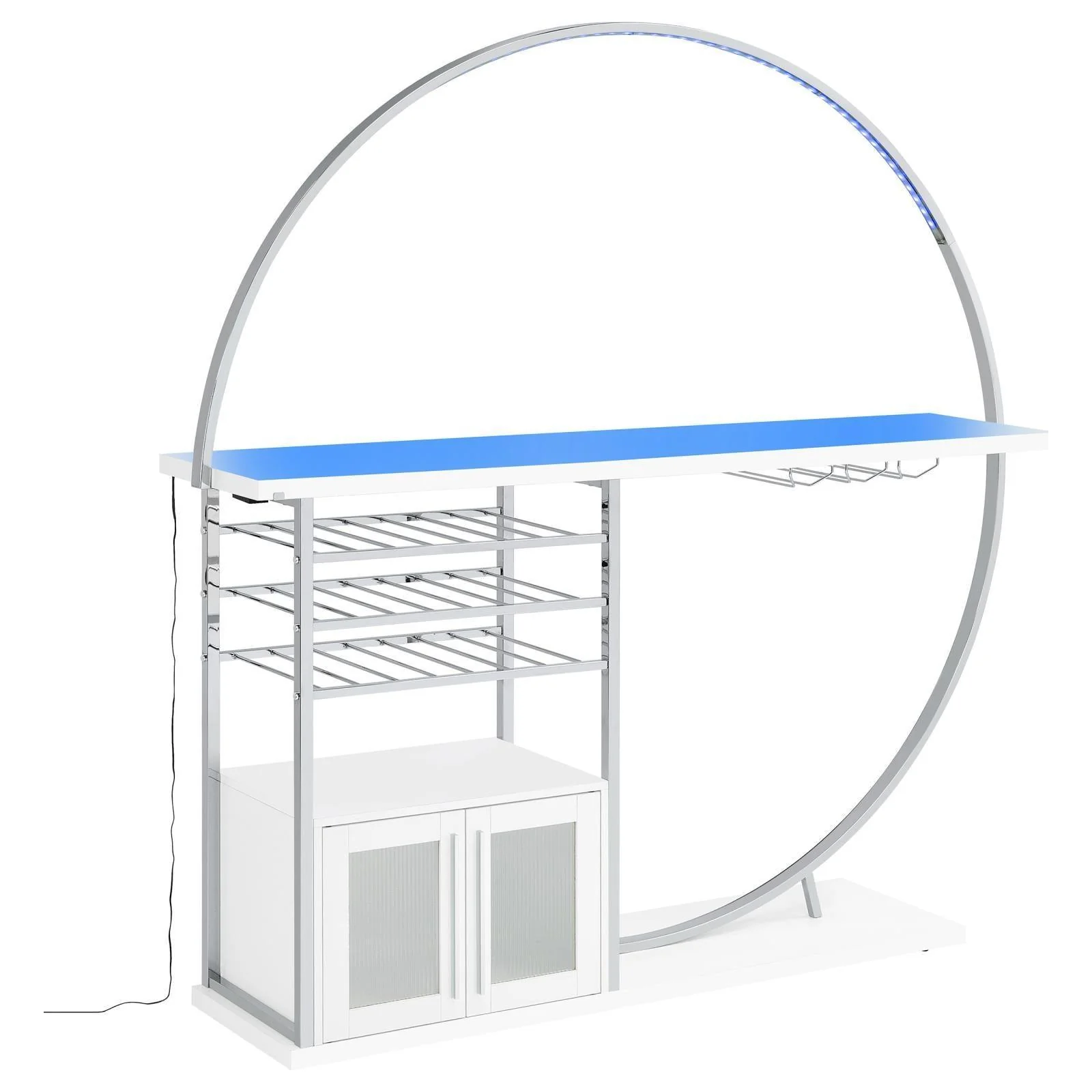 Risley 2 Door Circular LED Home Bar With Wine Storage White High Gloss