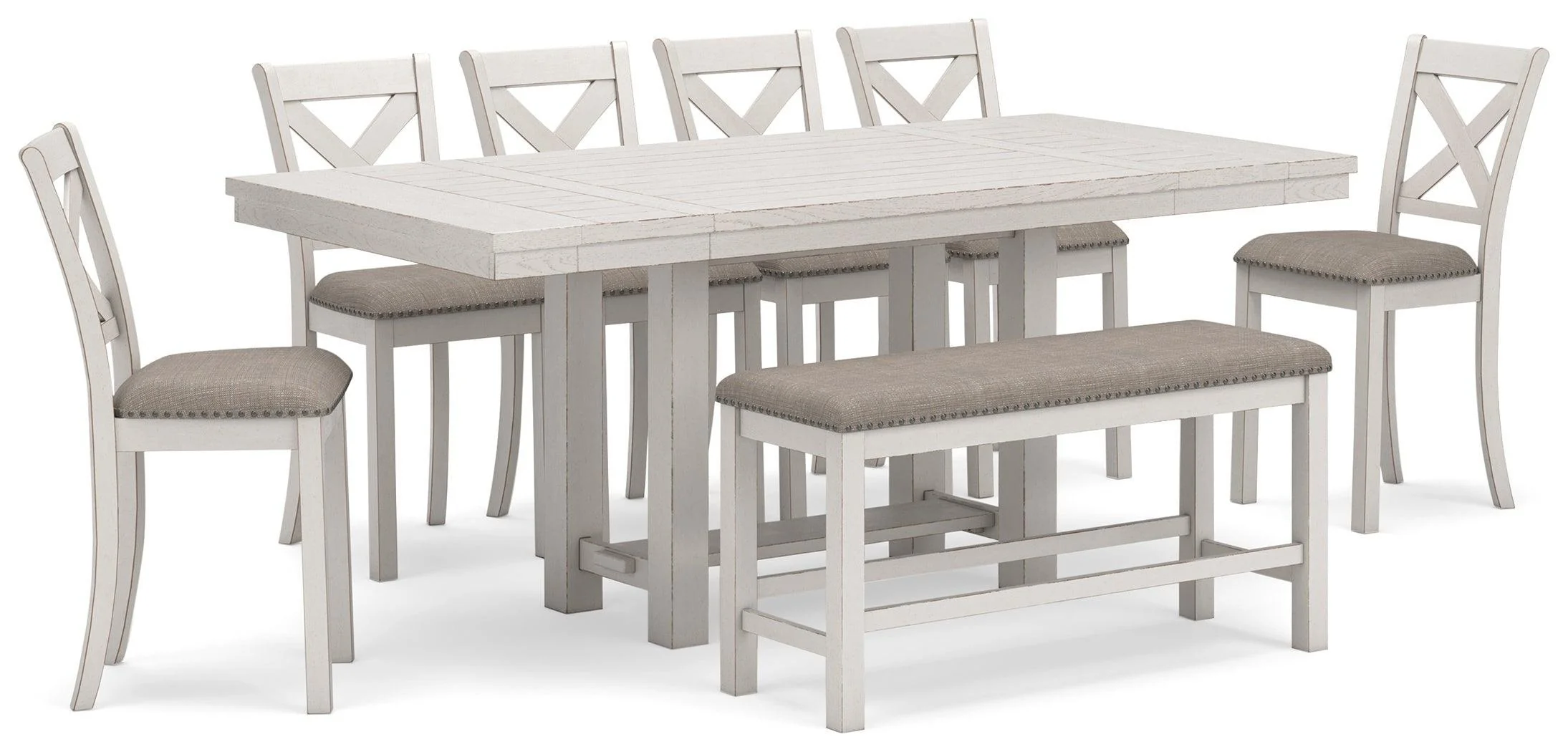Robbinsdale Antique White Counter Height Dining Table And 6 Barstools Bench - Image 2