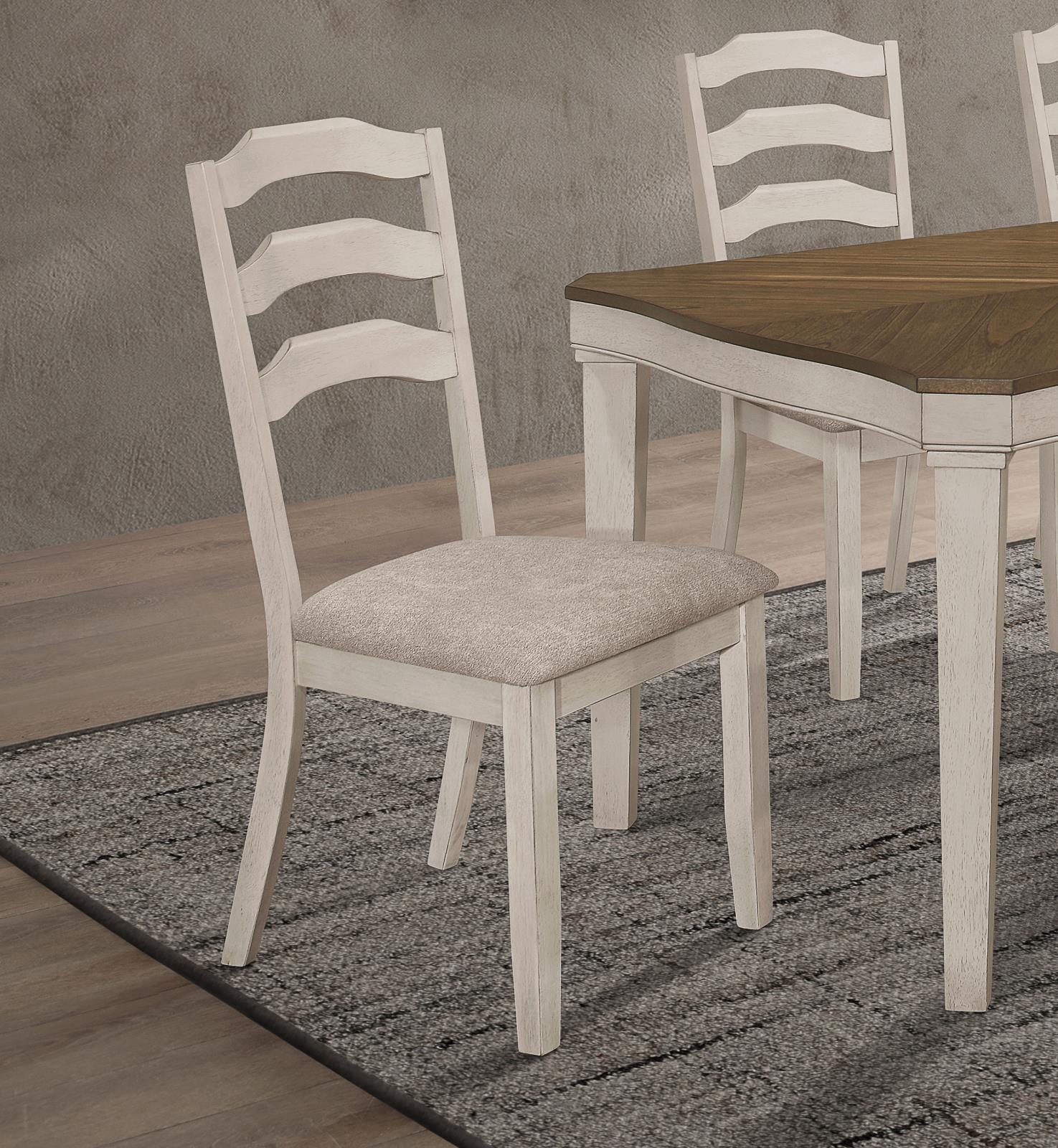 Ronnie Ladder Back Padded Seat Dining Side Chair Khaki Rustic Cream (Set of 2) - Image 2