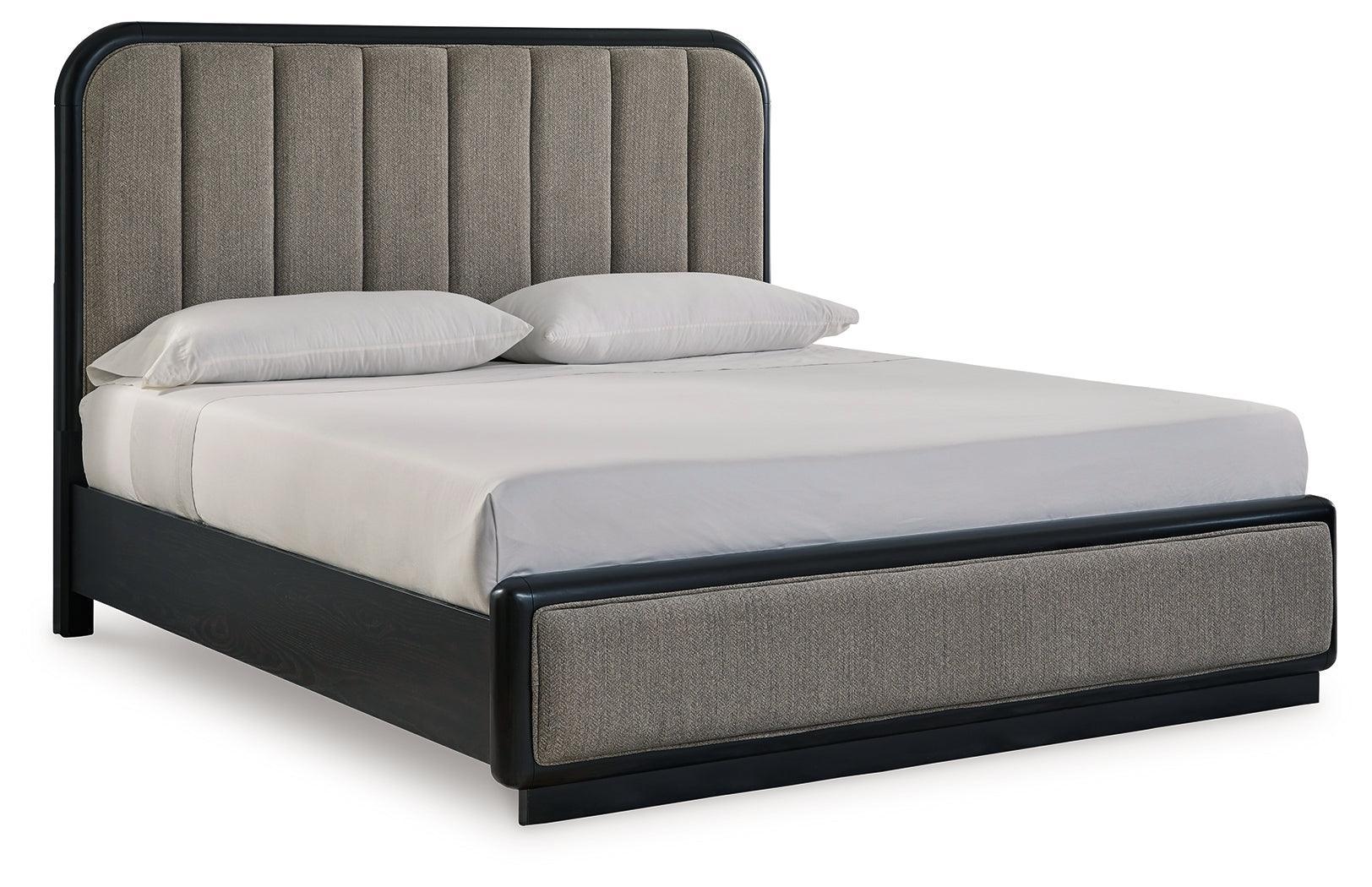 Rowanbeck Gray Black King Upholstered Panel Bed - Image 2