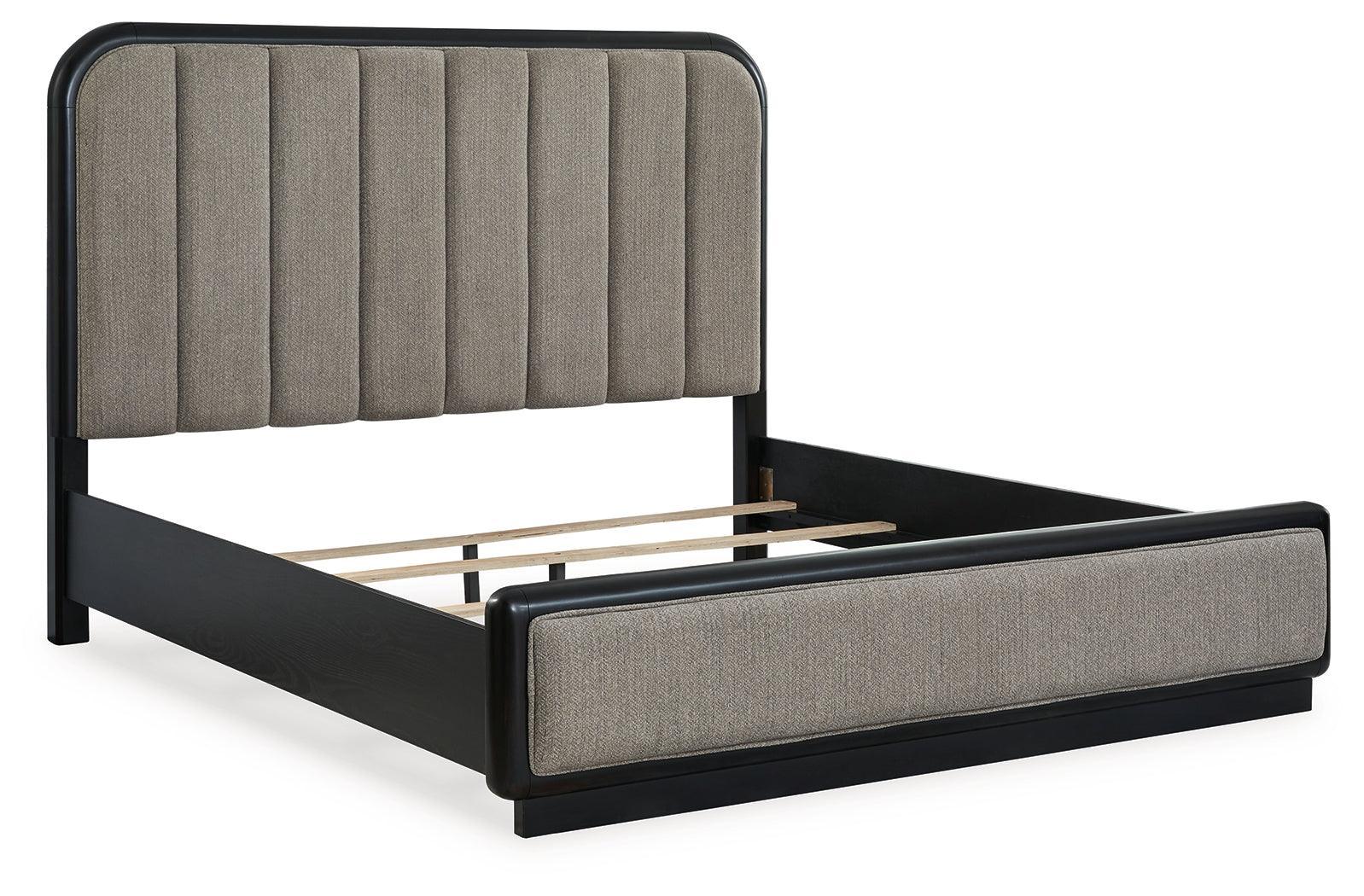 Rowanbeck Gray Black King Upholstered Panel Bed - Image 3
