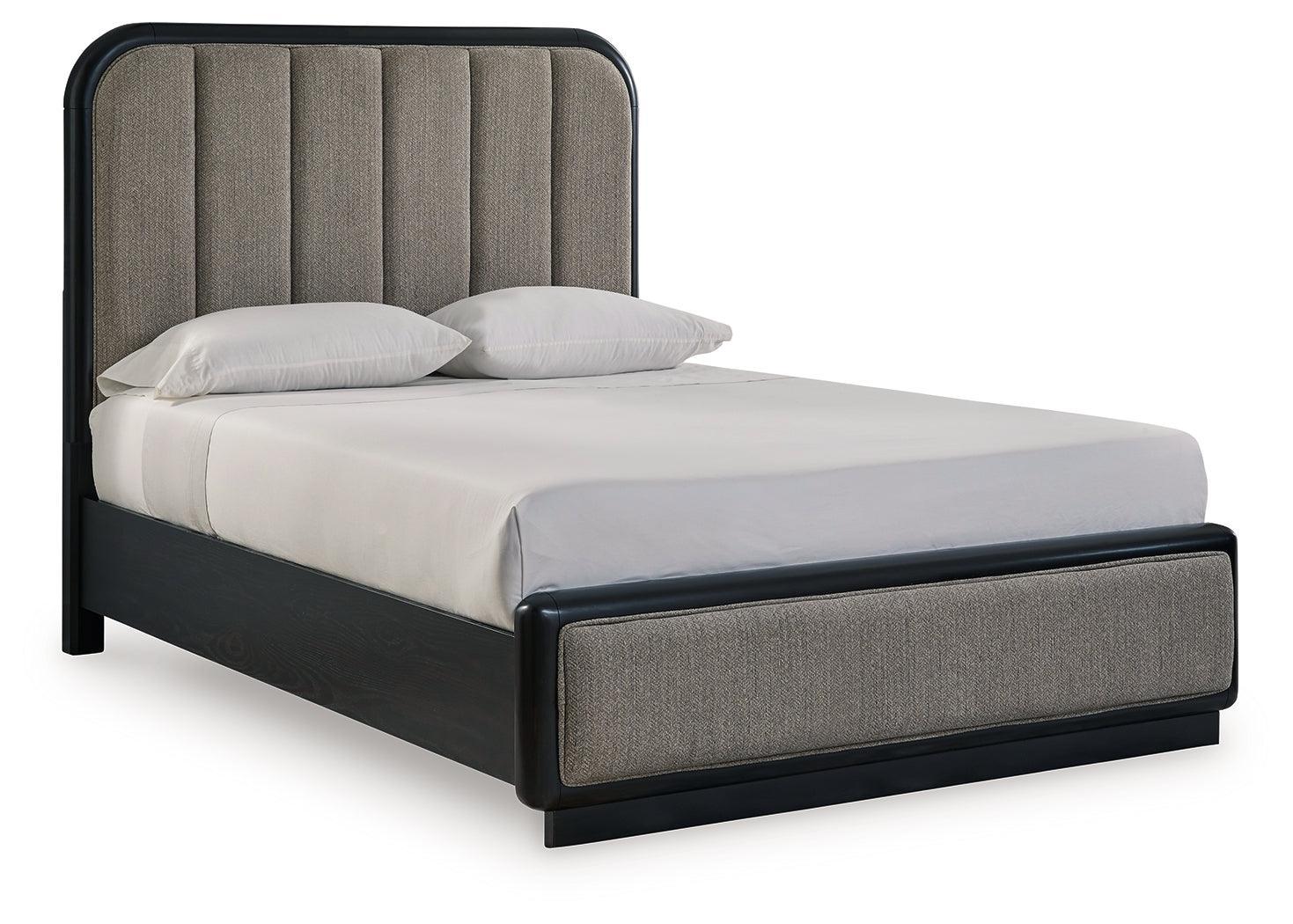 Rowanbeck Gray Black Queen Upholstered Panel Bed - Image 2