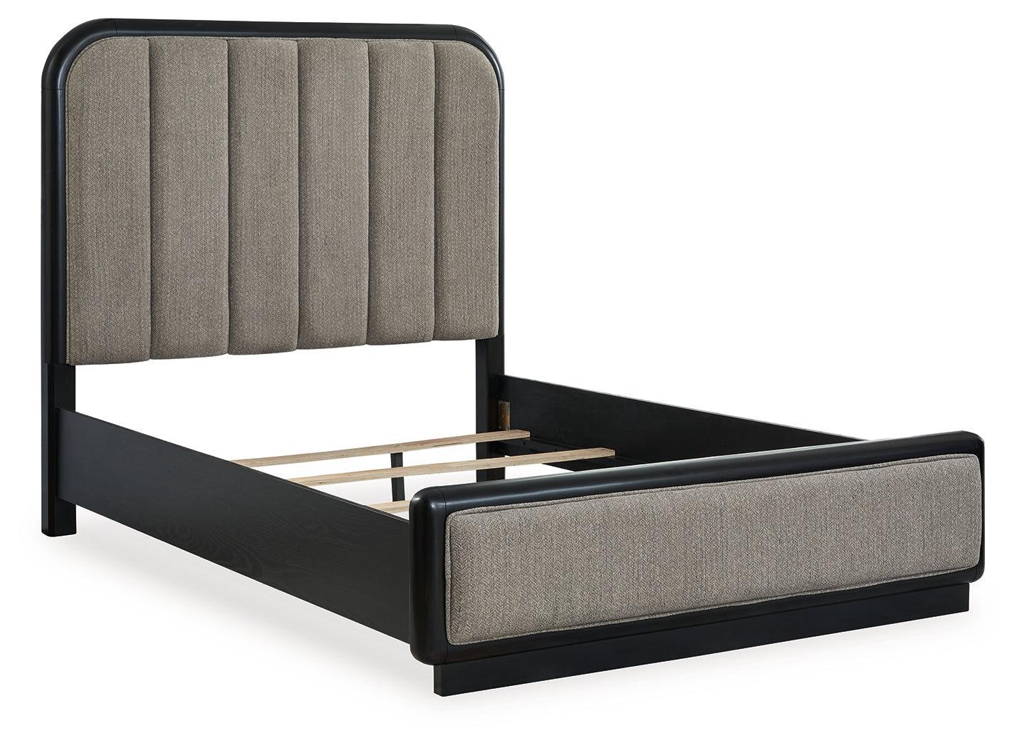 Rowanbeck Gray Black Queen Upholstered Panel Bed - Image 3