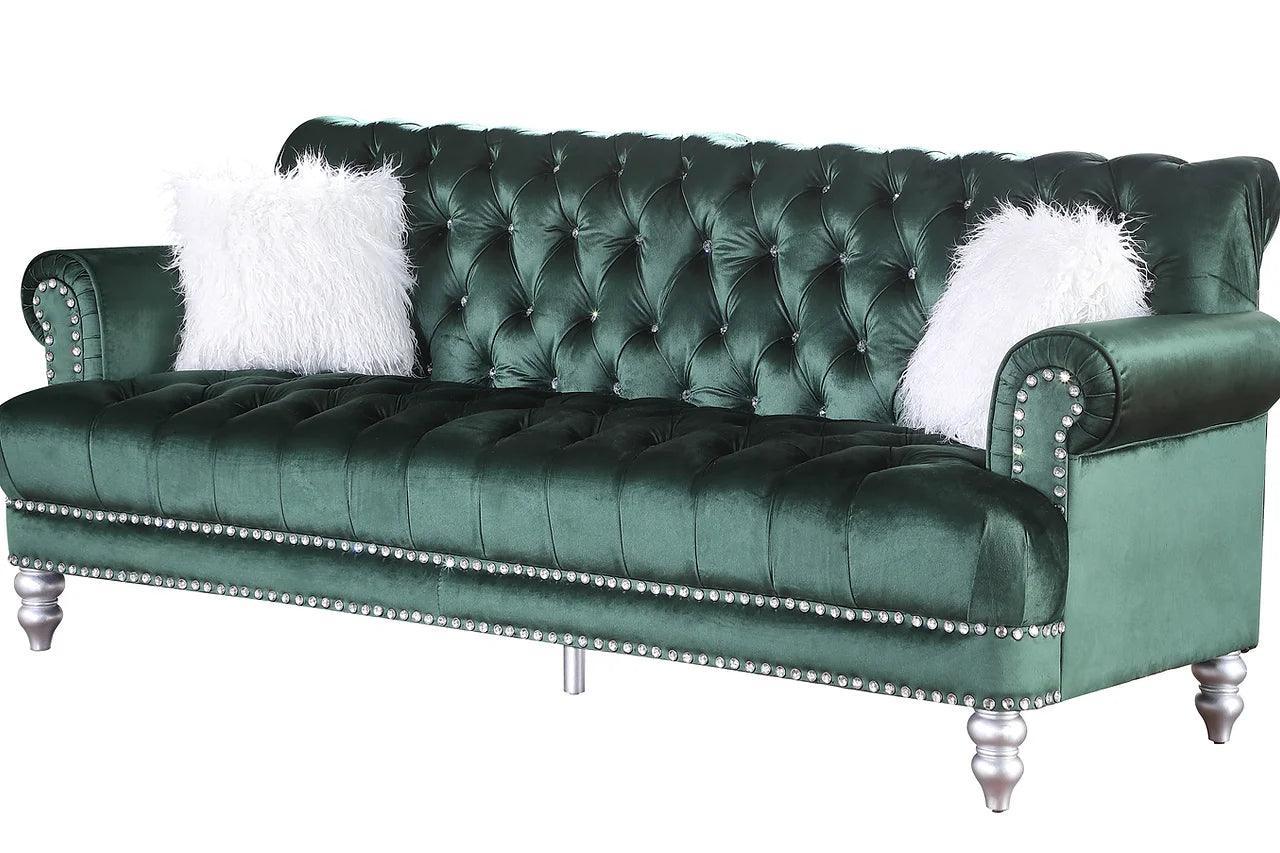 Royal Green Velvet Tufted 2-Piece Living Room Set - Image 2