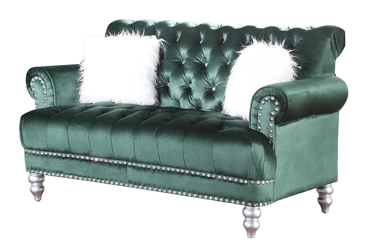 Royal Green Velvet Tufted 2-Piece Living Room Set - Image 3
