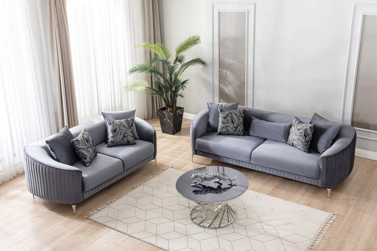 Linda Gray Velvet Sofa 91" & Loveseat 71" - Image 2