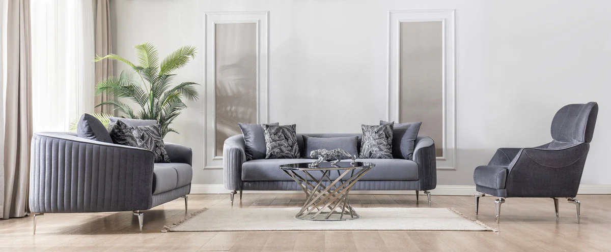 Linda Gray Velvet Sofa 91" & Loveseat 71" - Image 1