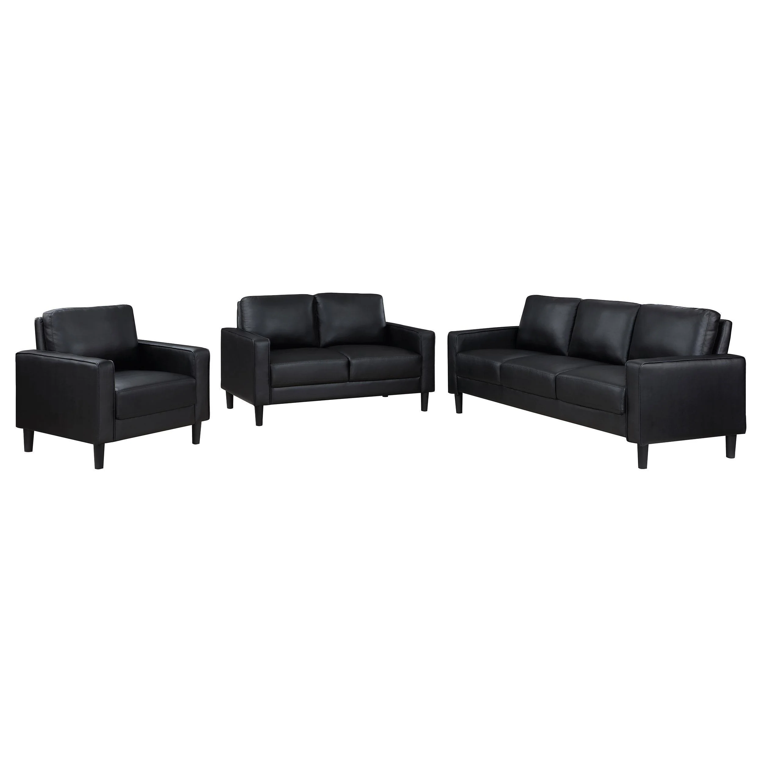Ruth 3-Piece Upholstered Track Arm Sofa Set Black - Image 2