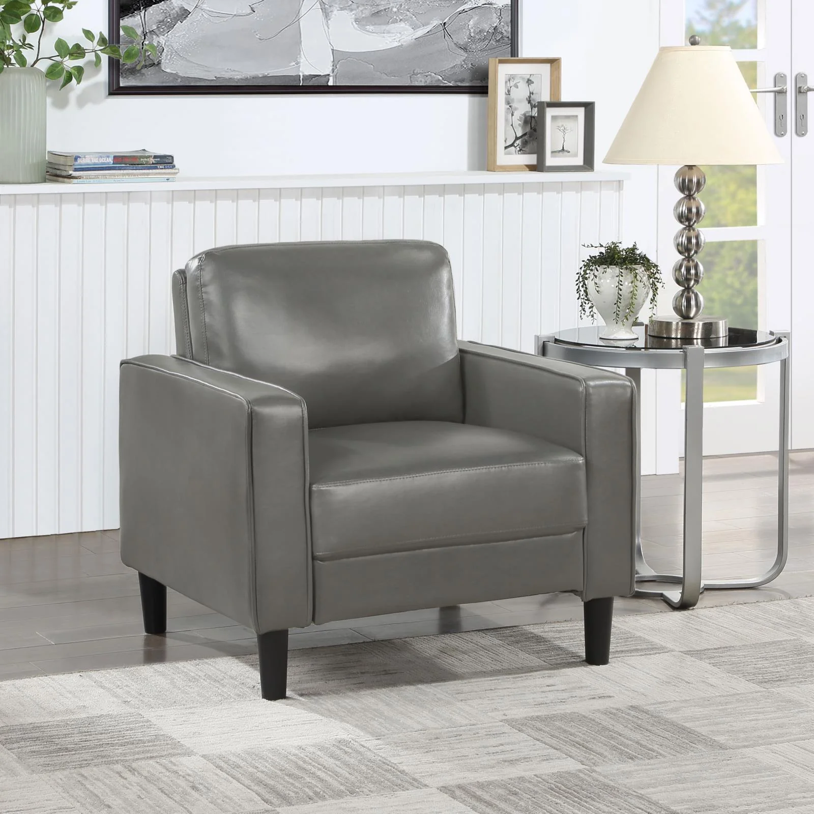 Ruth Upholstered Track Arm Faux Leather Accent Chair Grey - Image 1