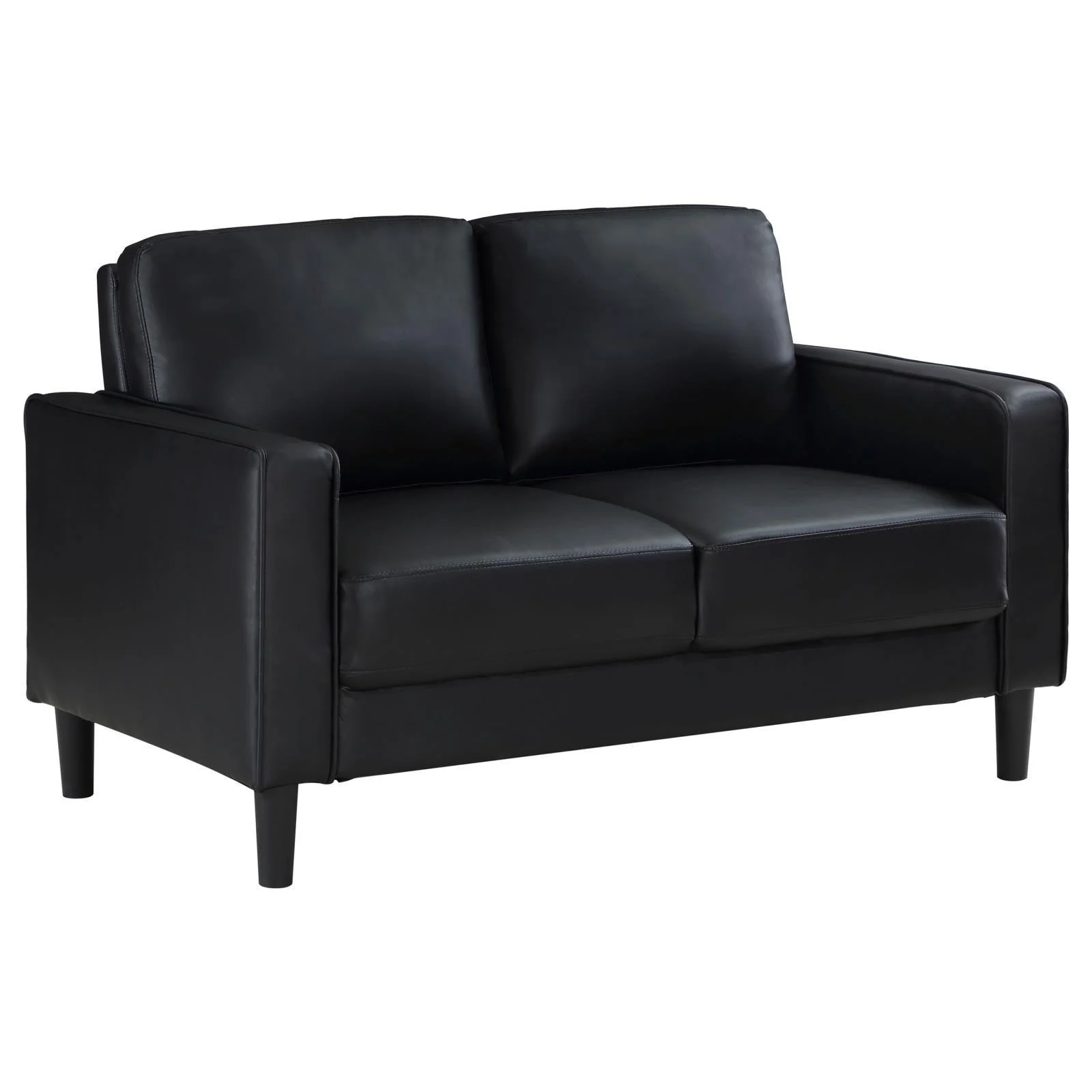 Ruth Upholstered Track Arm Faux Leather Loveseat Black - Image 1
