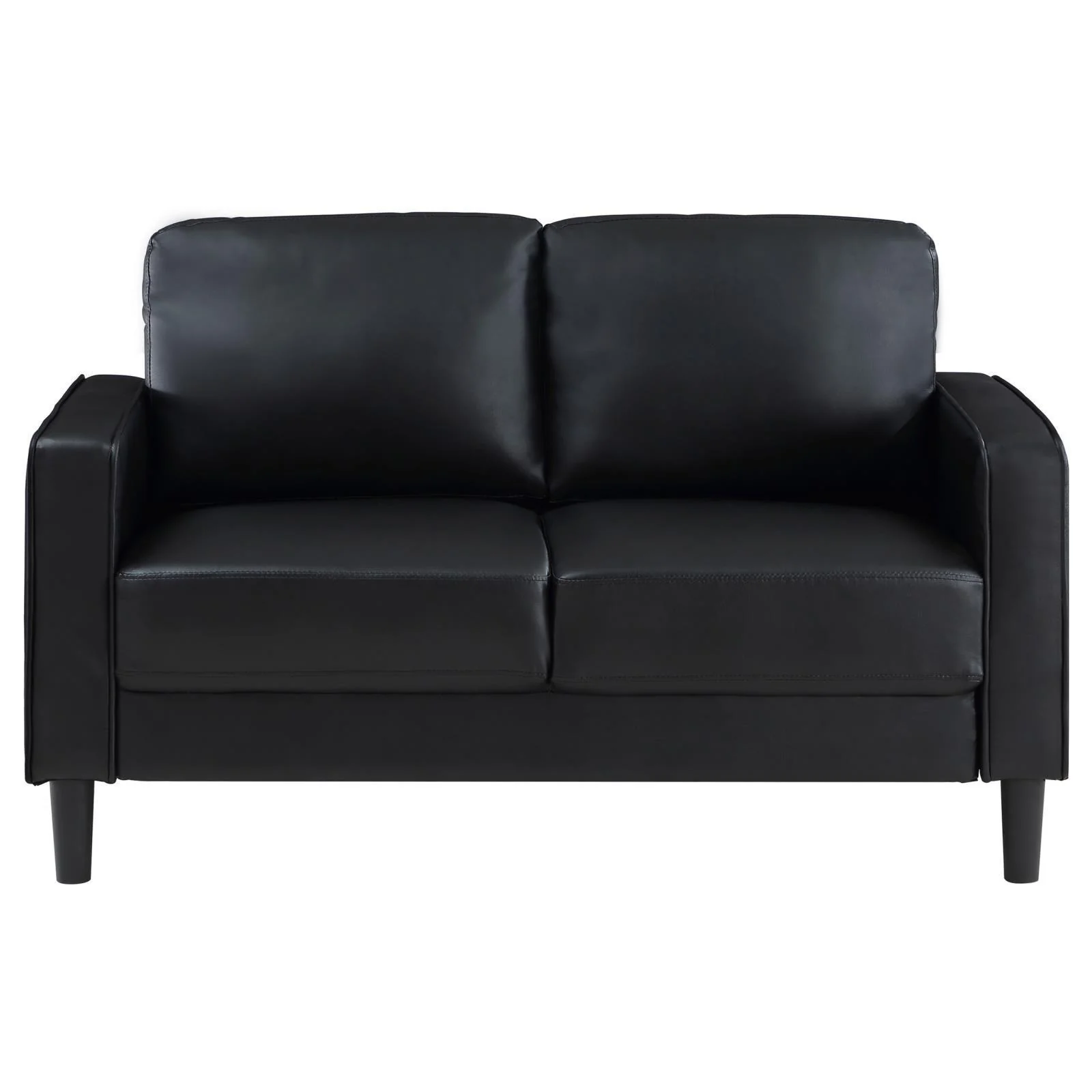 Ruth Upholstered Track Arm Faux Leather Loveseat Black - Image 3