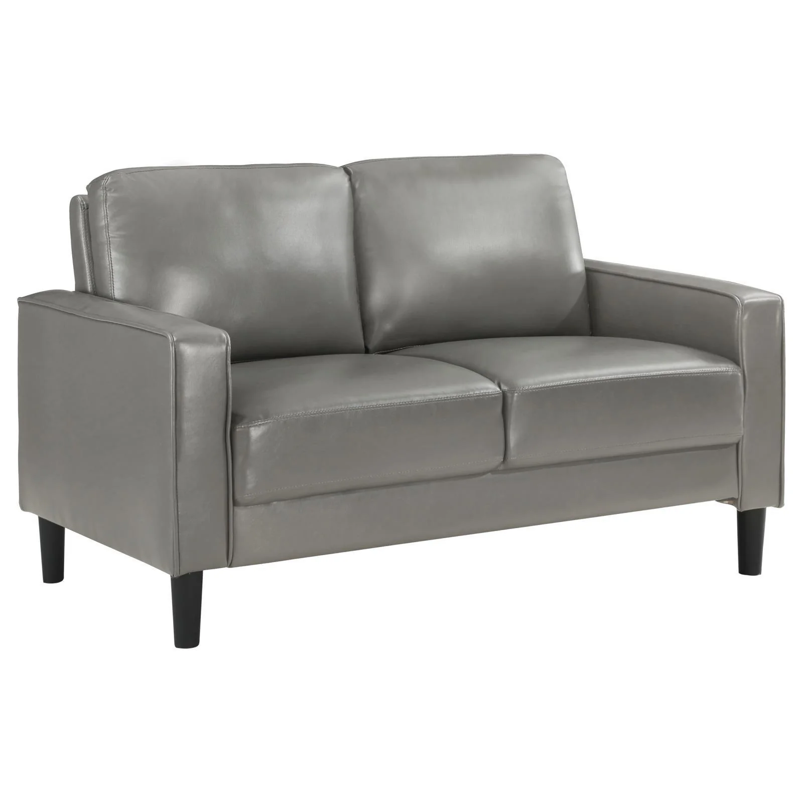 Ruth Upholstered Track Arm Faux Leather Loveseat Grey - Image 1