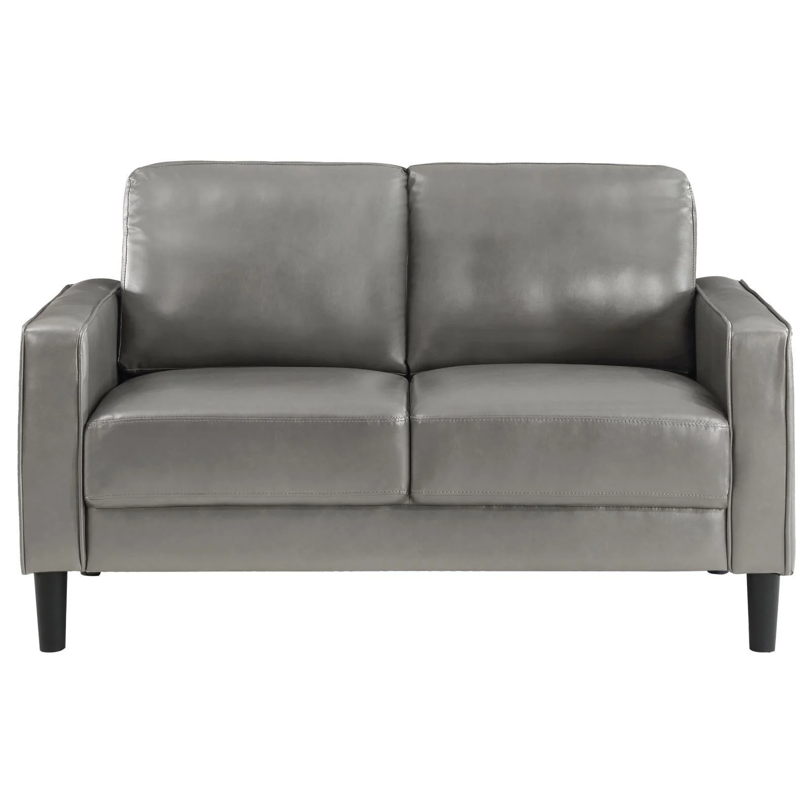 Ruth Upholstered Track Arm Faux Leather Loveseat Grey - Image 3