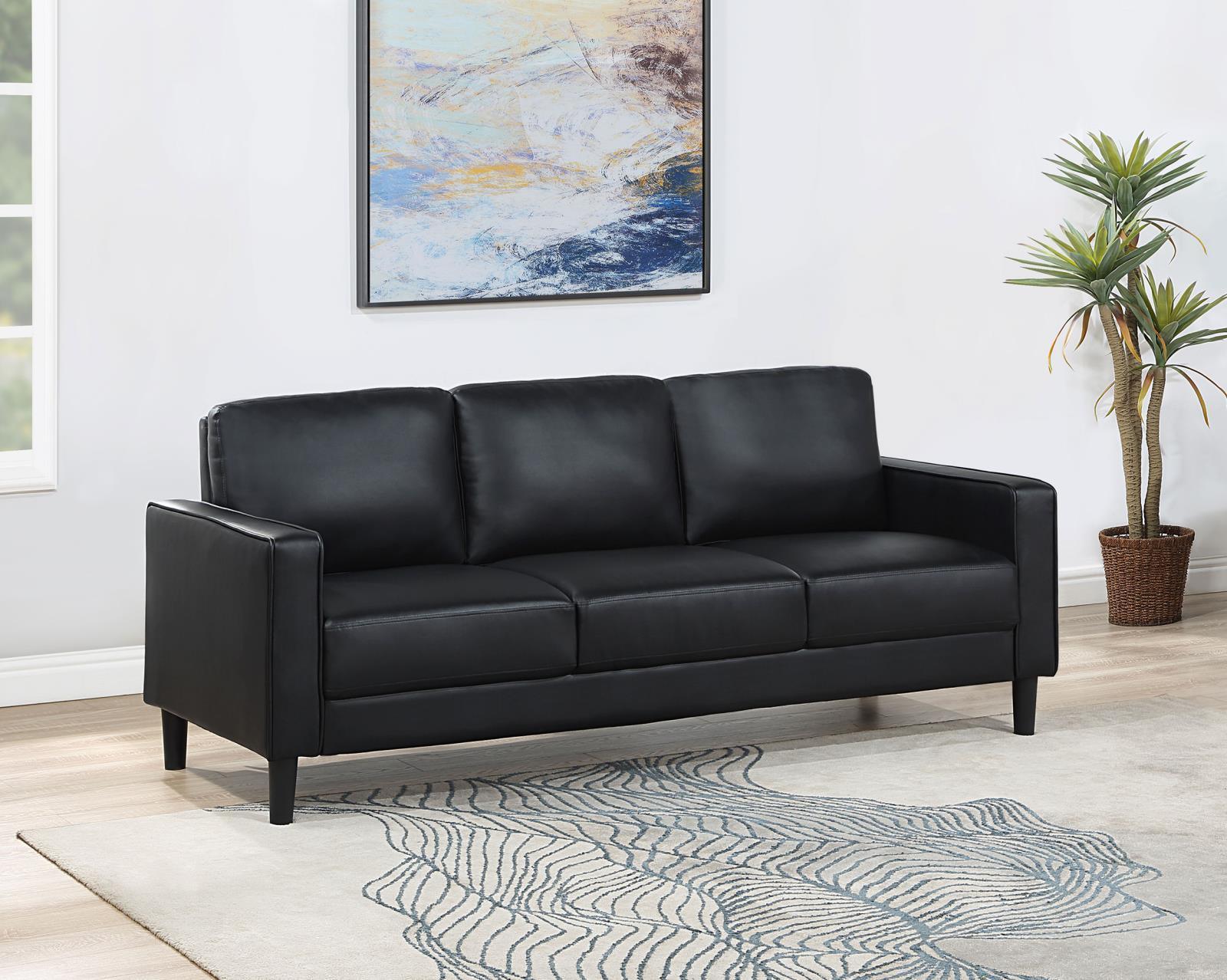 Ruth Upholstered Track Arm Faux Leather Sofa Black - Image 1