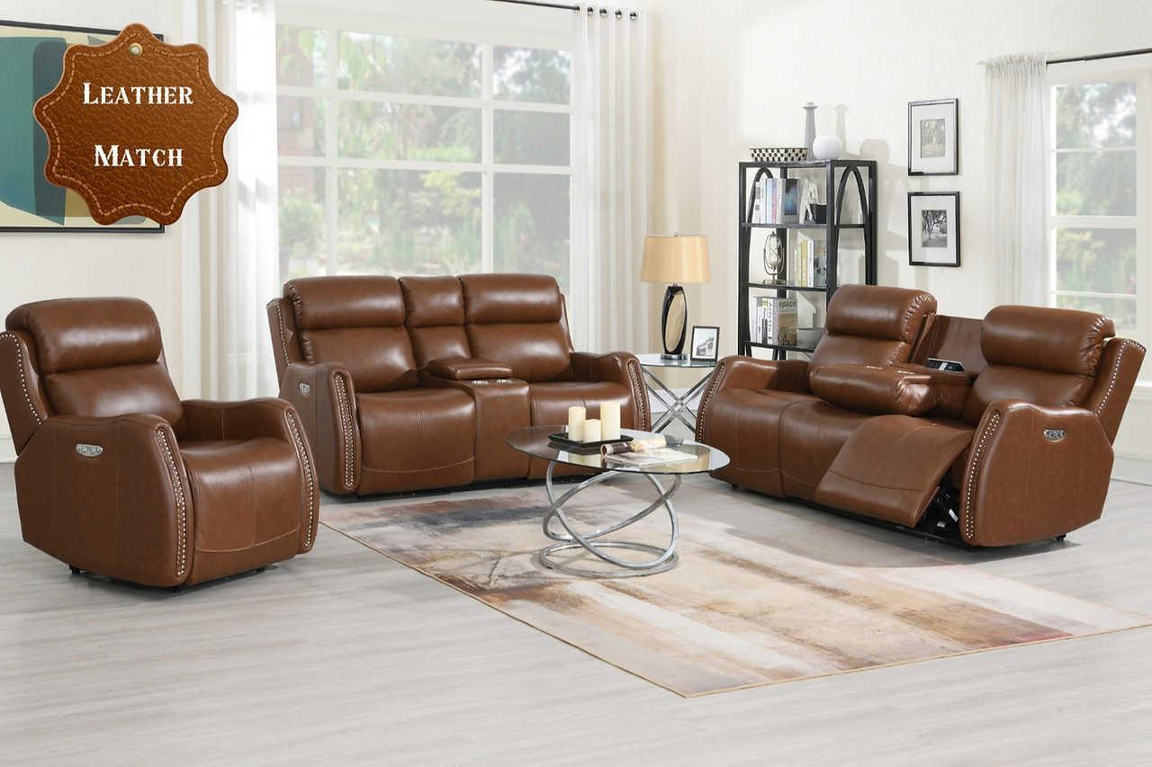 Victor Brown Leather 3-Piece Power Reclining Set