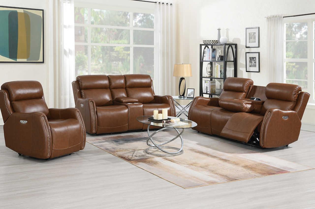 Victor Brown Leather 3-Piece Power Reclining Set - Image 2