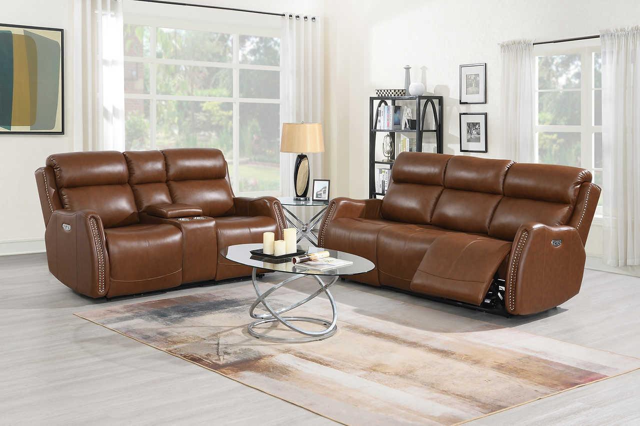 Victor Brown Leather 3-Piece Power Reclining Set - Image 3