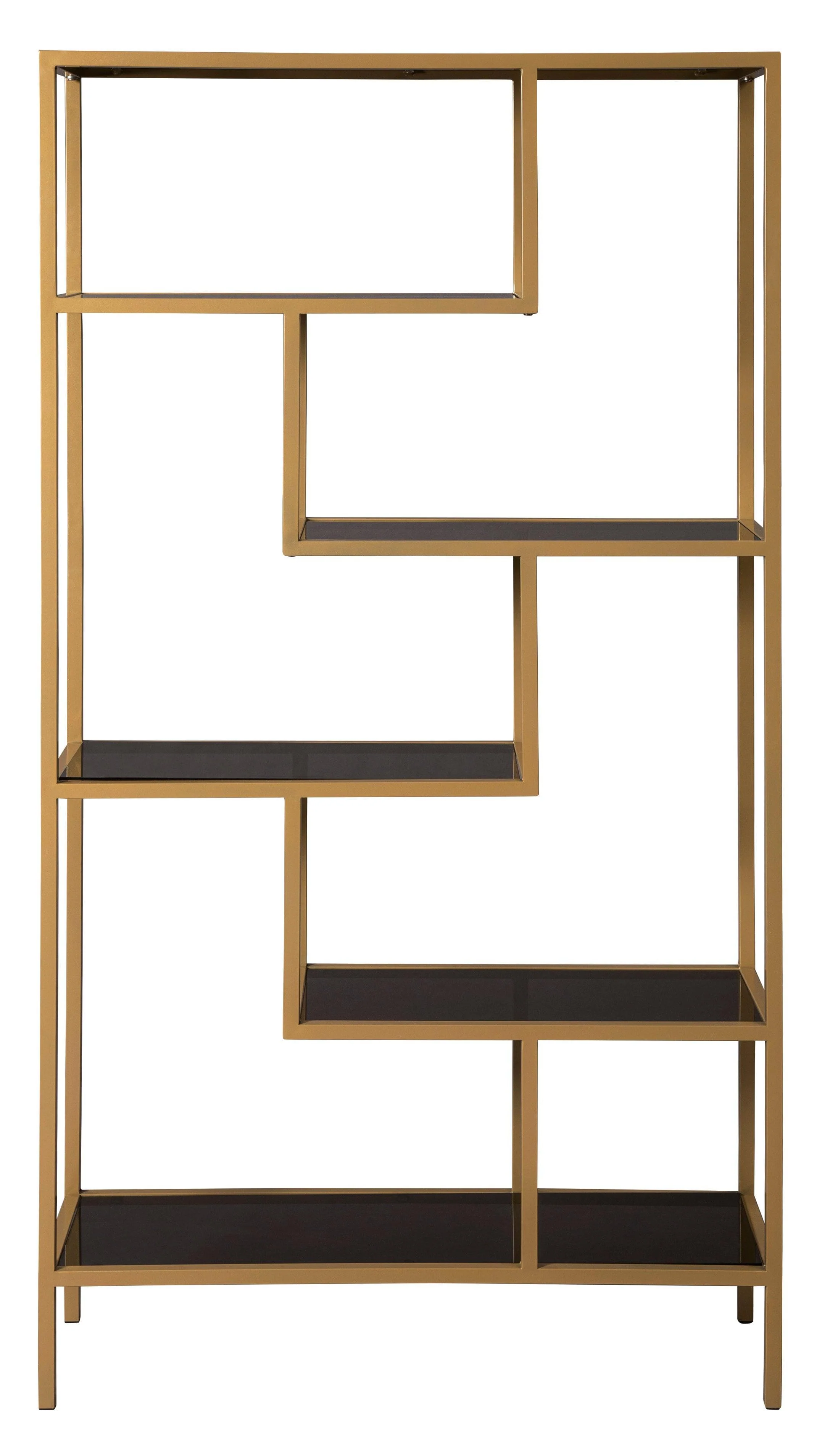Frankwell Gold Finish Industrial Glass 5 Shelves Bookcase - Image 3