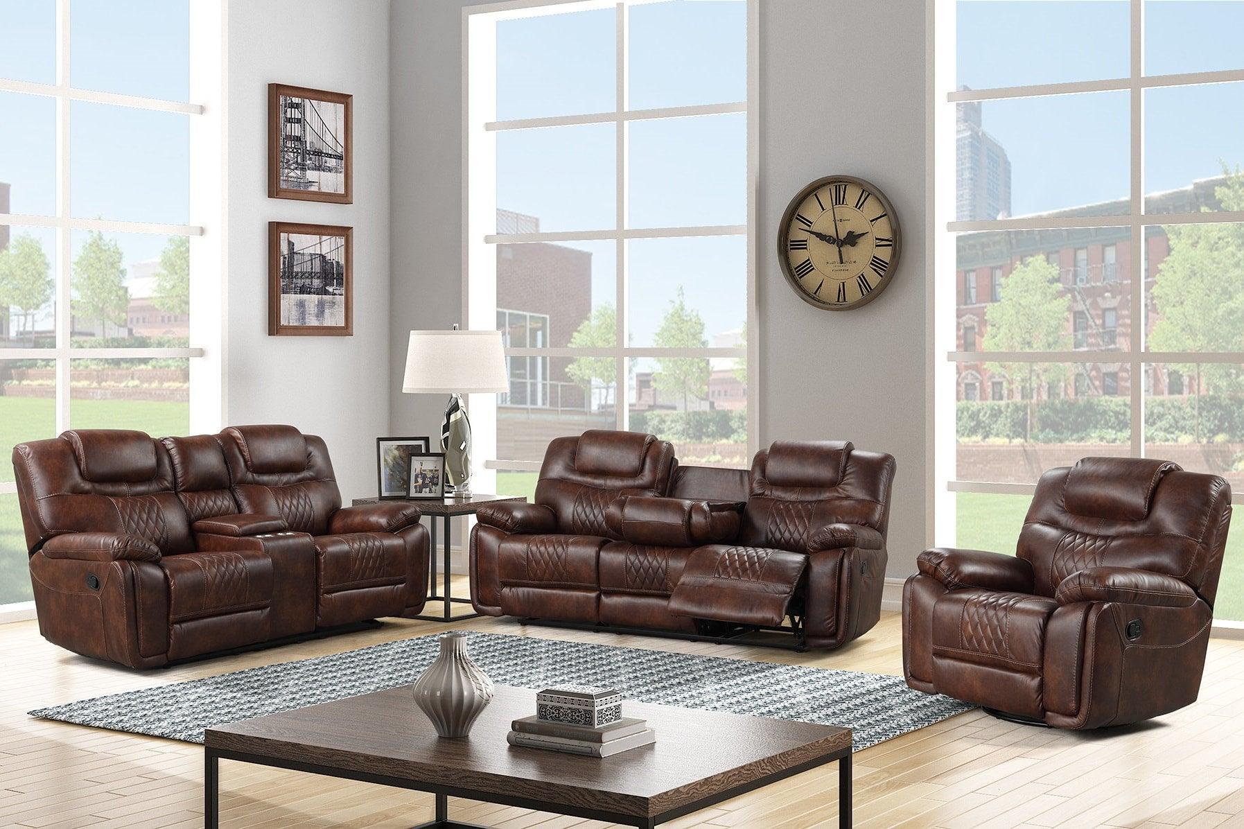 Galveston Brown Faux Leather Oversized 3-Piece Reclining Set - Image 1