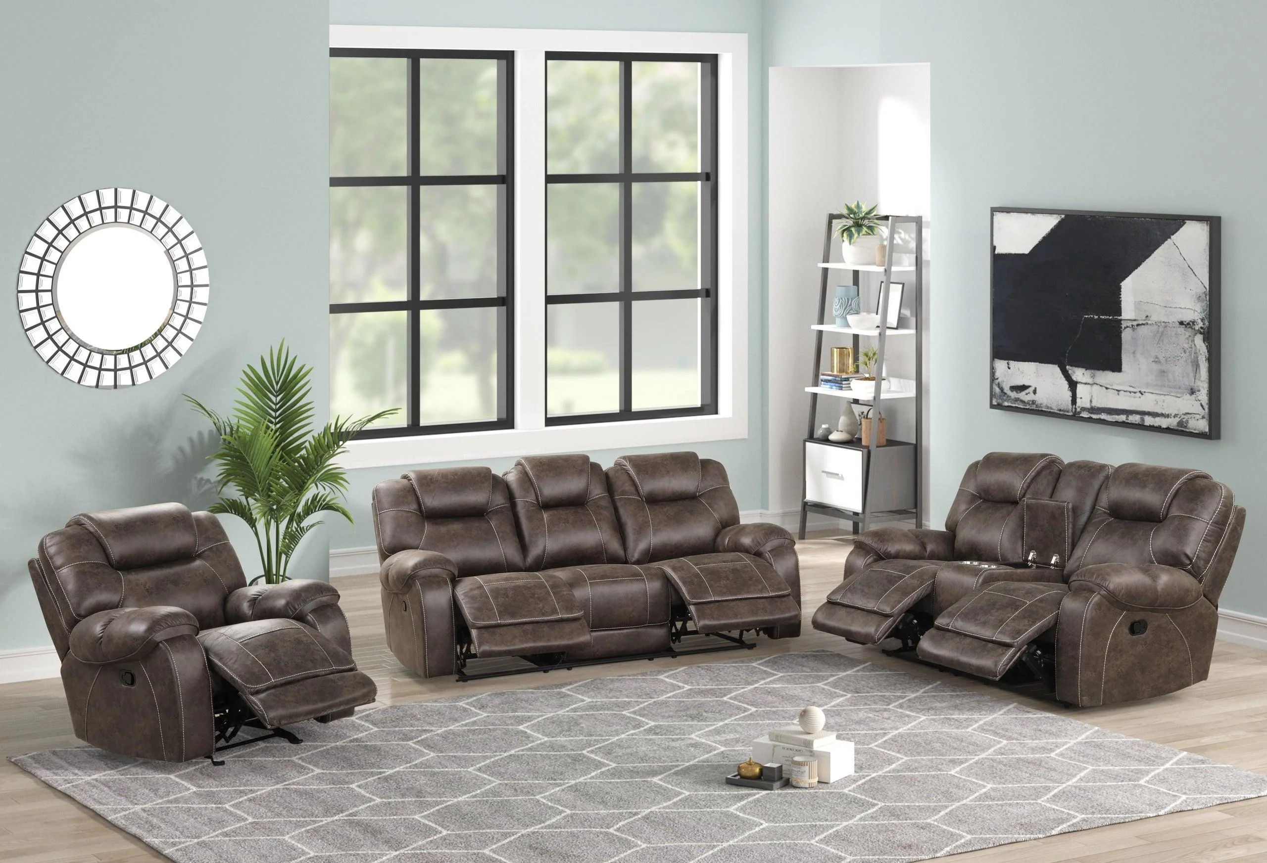 Madrid Chocolate Leather 3-Piece Reclining Set - Image 2