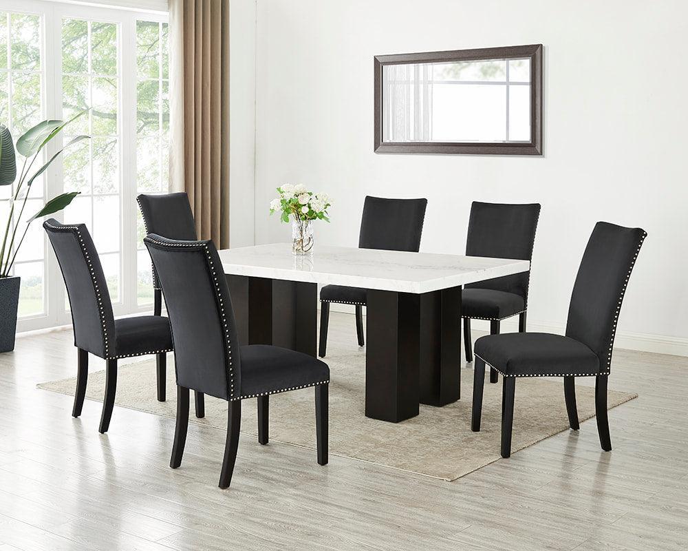 Finl Black Parsons Velvet Genuine Marble Dining Room Set - Image 1