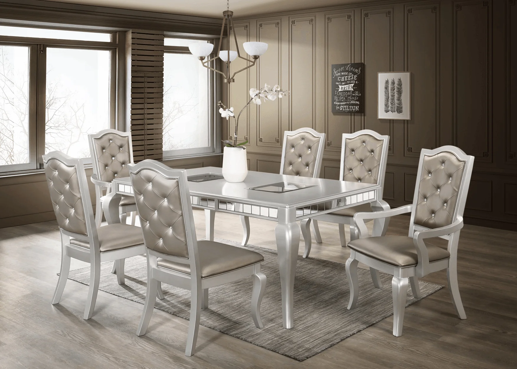 Calabella Silver Faux Leather Dining Room Set - Image 1