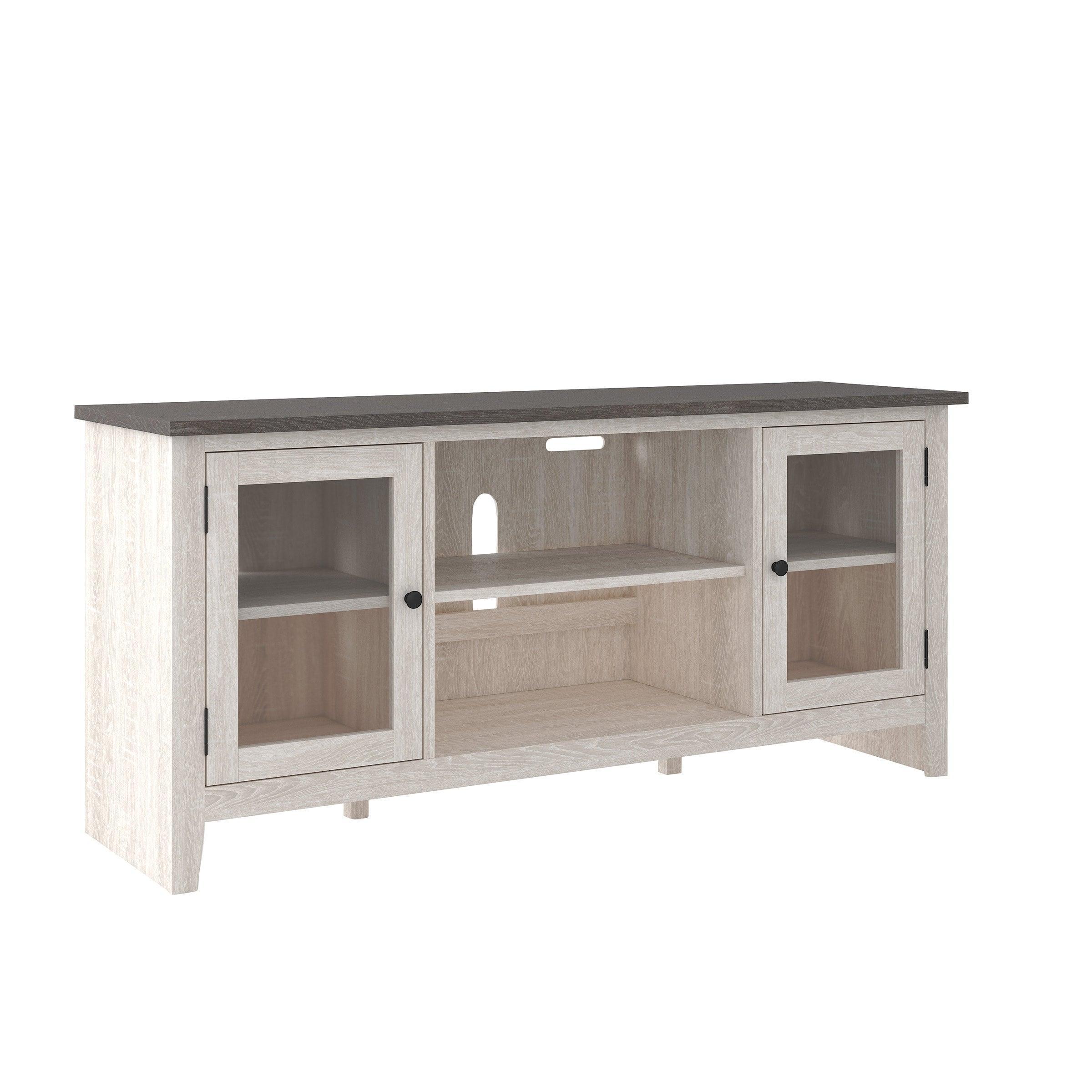 Dorrinson Antique White TV Stand With Storage With Glass Doors - Image 2