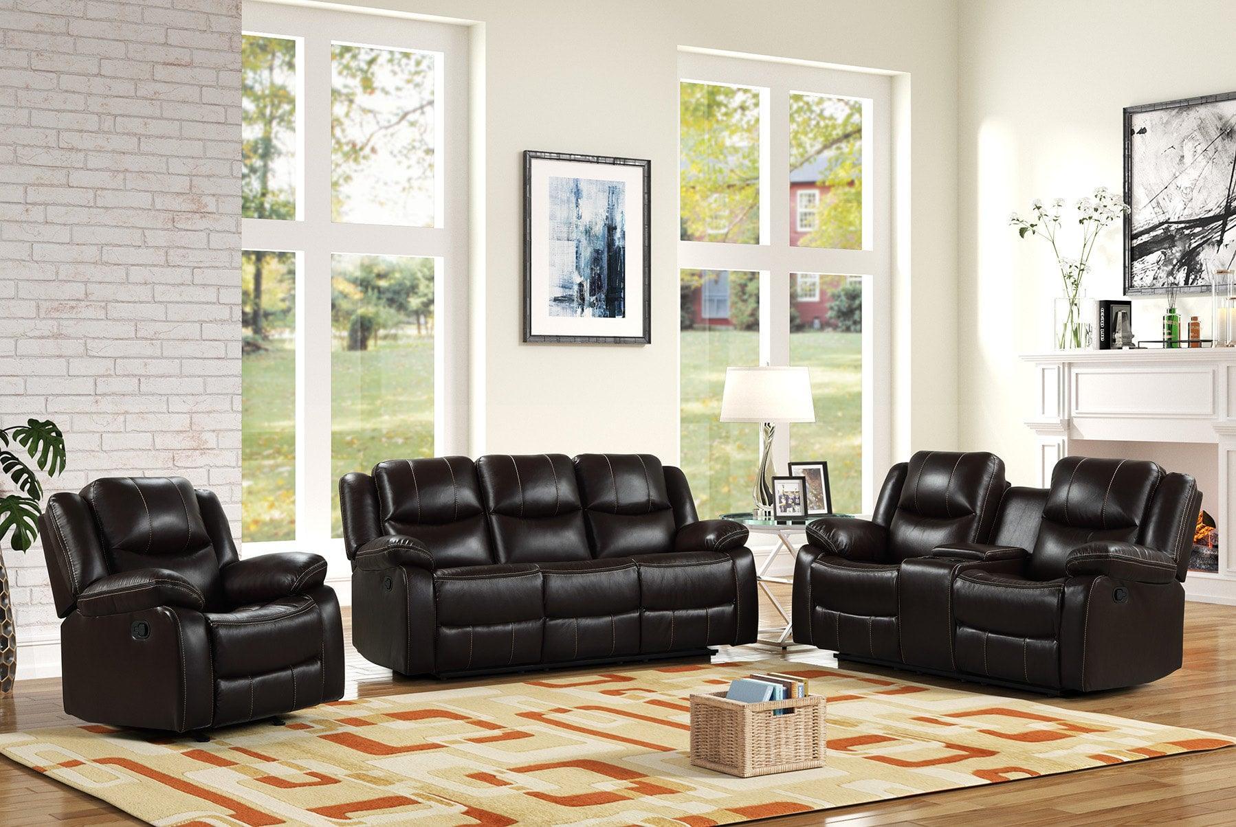 Carter Brown Leather Gel 3-Piece Reclining Set - Image 1