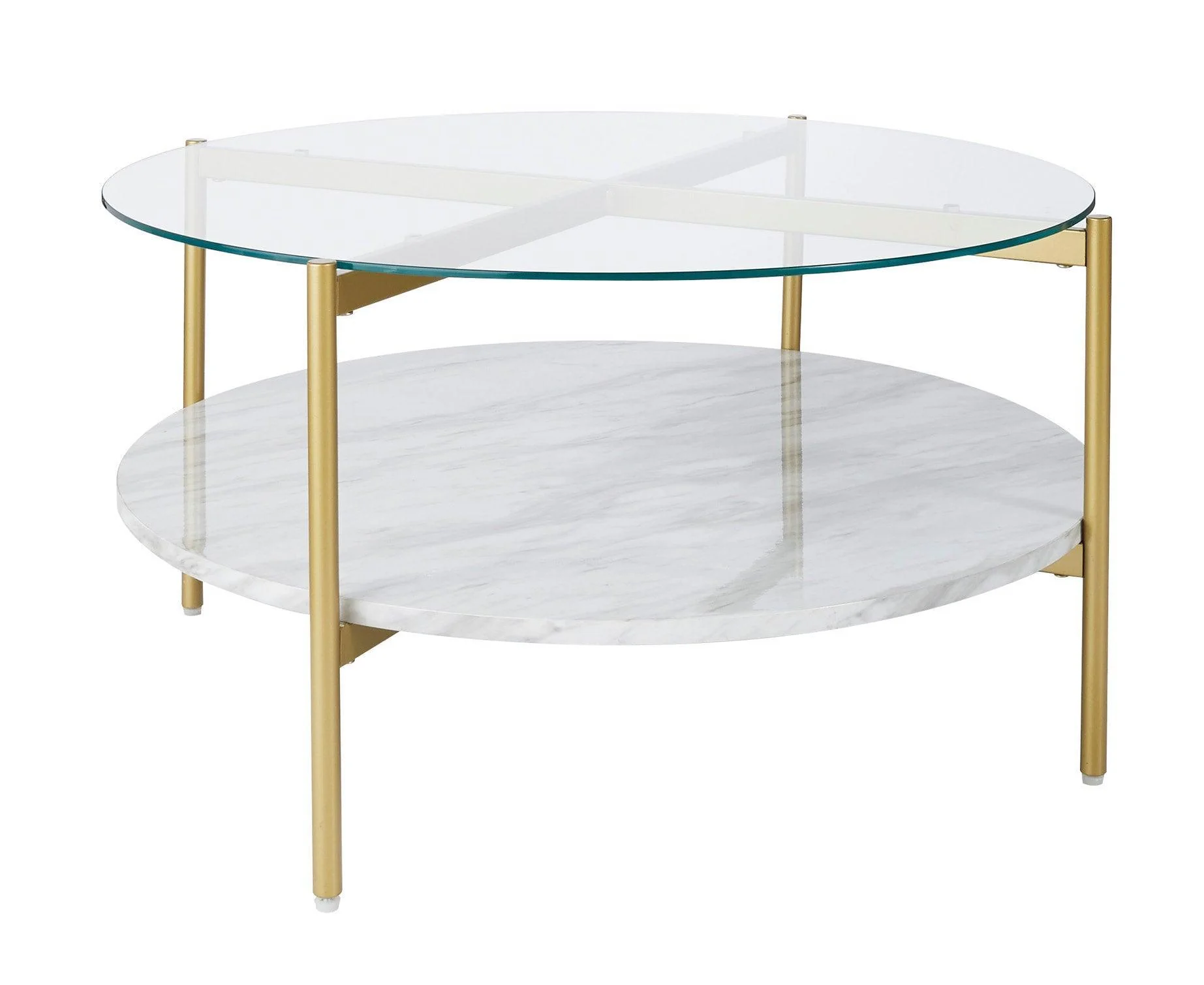Wynora Gold White Glass Marble Round Cocktail Table - Image 2