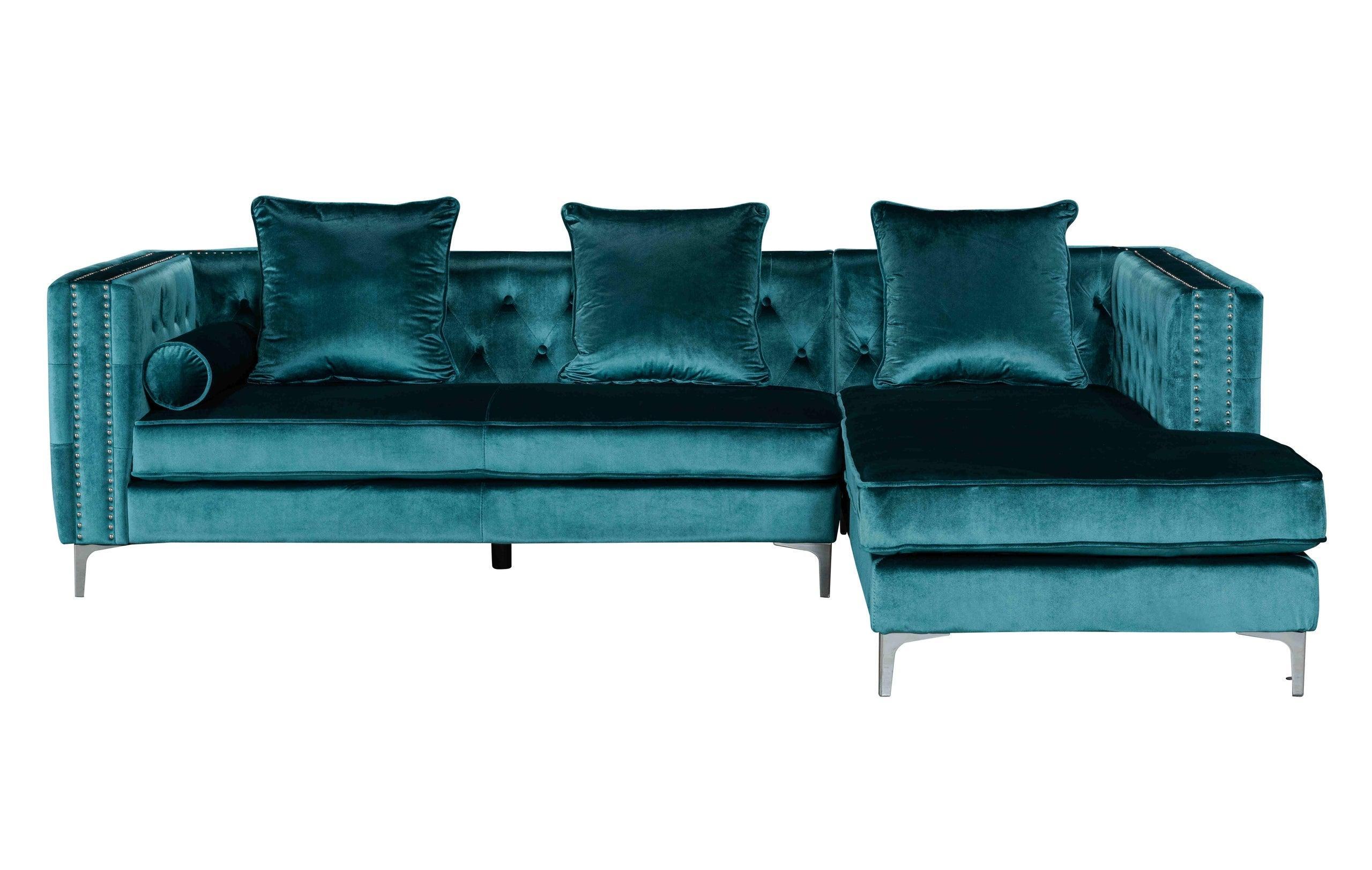 Ava Teal Legs Velvet Tufted Sectional - Image 2