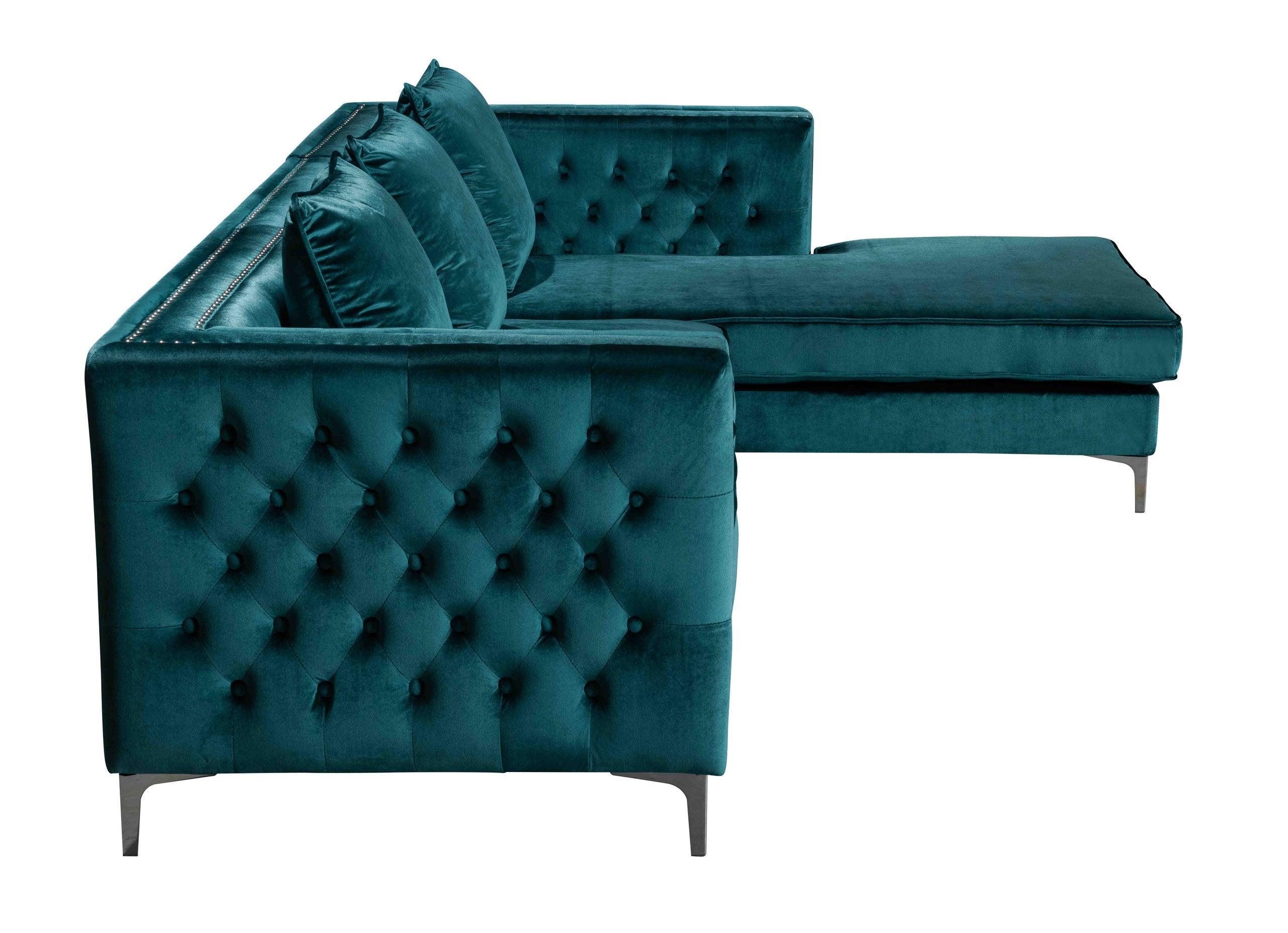 Ava Teal Legs Velvet Tufted Sectional - Image 3