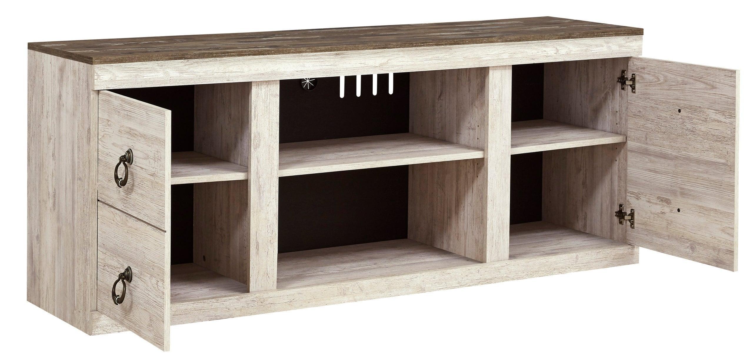 Willowton White TV Stand With Cabinet Storage - Image 3