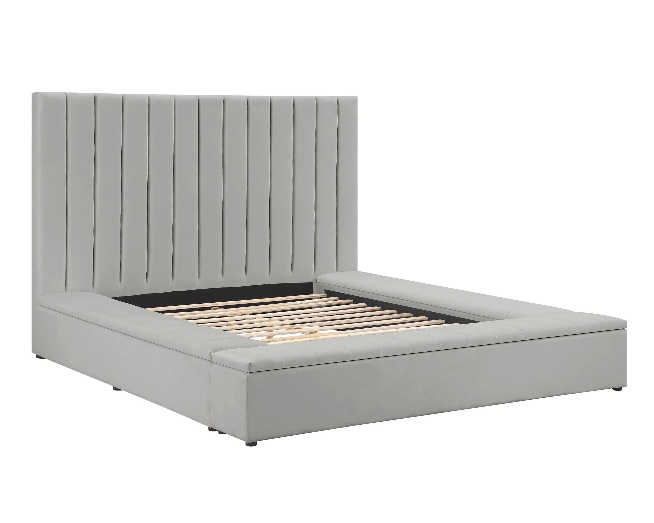 France Gray Velvet Upholstered Storage Platform King Bed - Image 3
