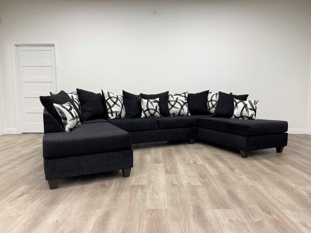 Bron Black Chenille Fabric Sectional - Image 1