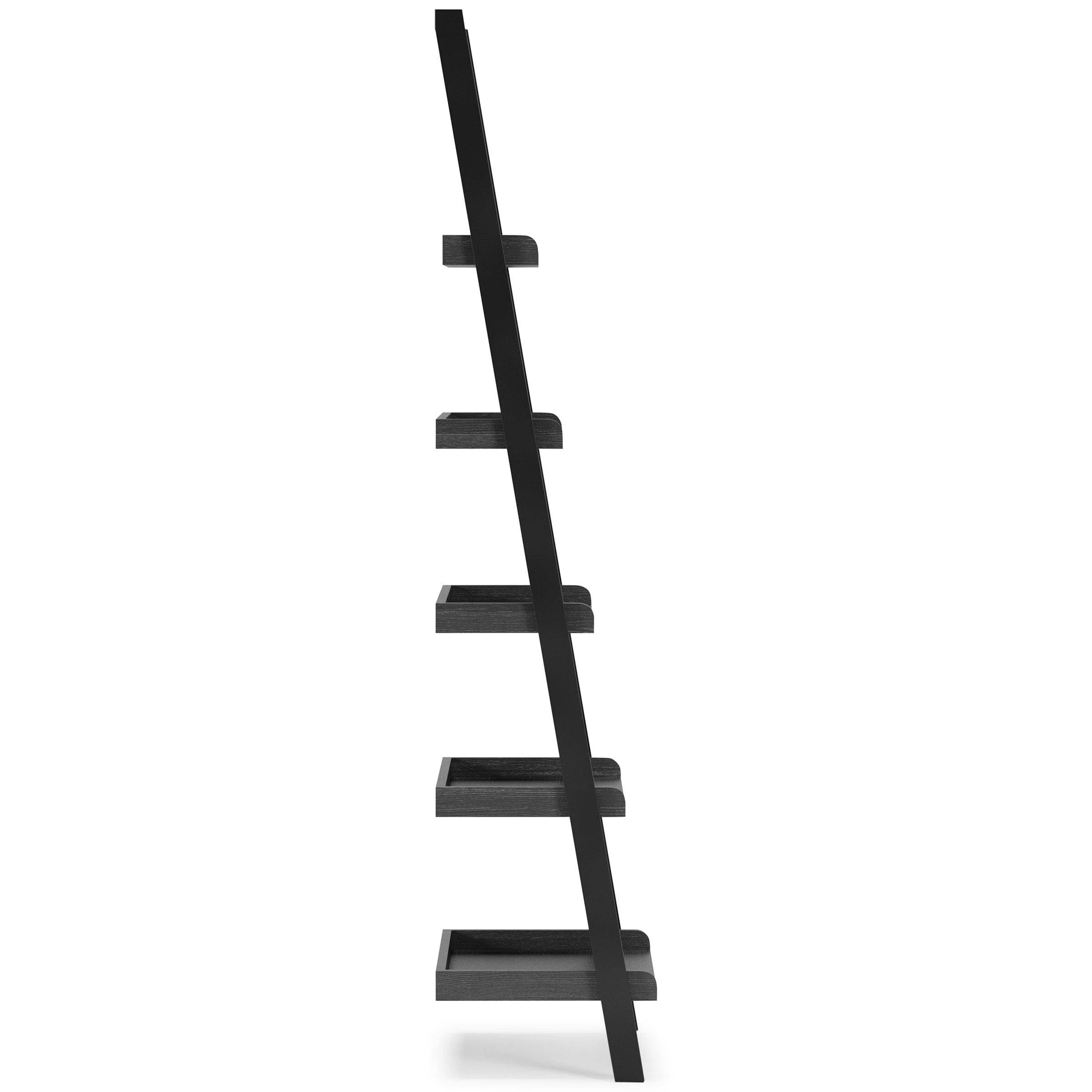 Yarlow Black Engineered Dark Grain Leaning Ladder 5 Shelves Bookcase - Image 3