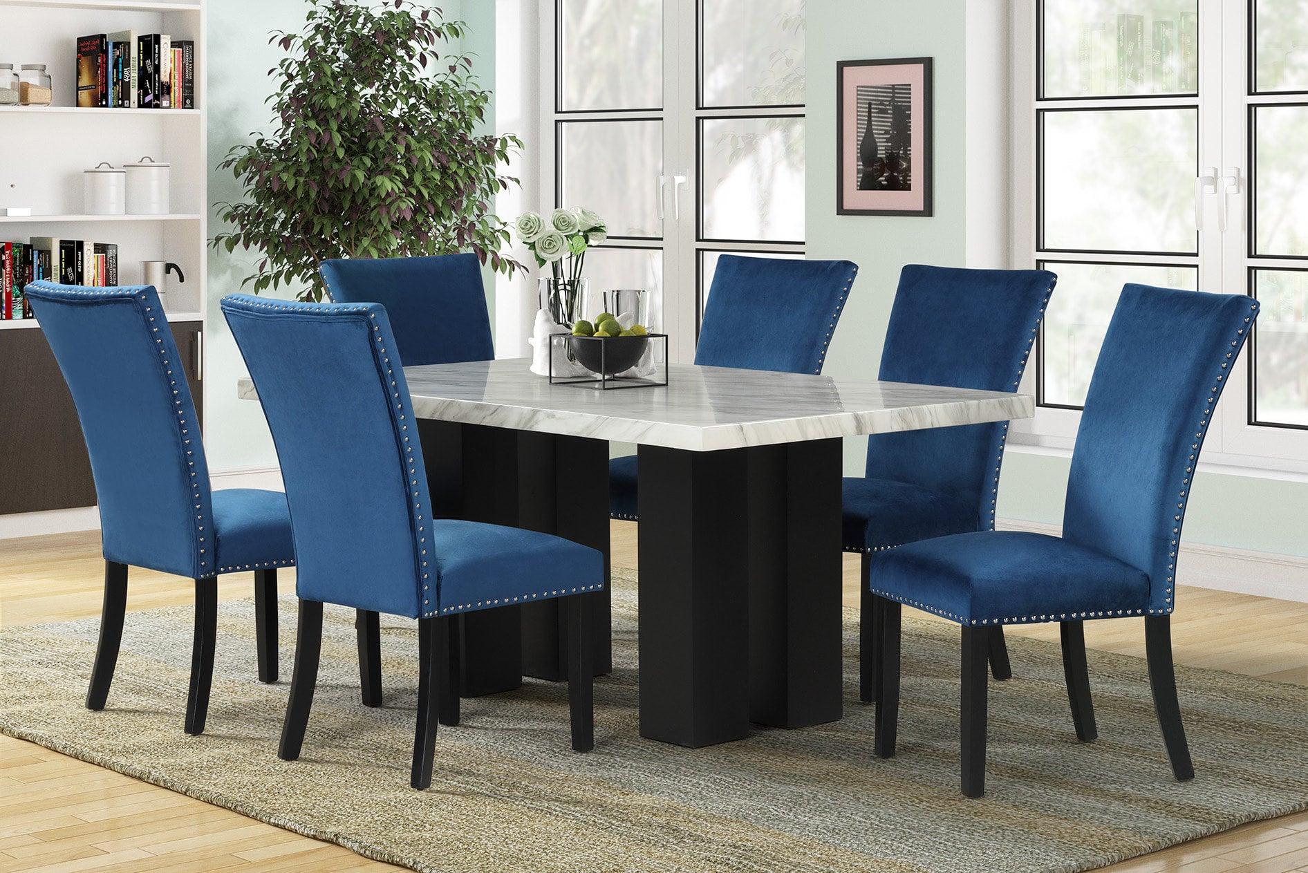 Deinppa Blue Velvet Dining Room Set - Image 1