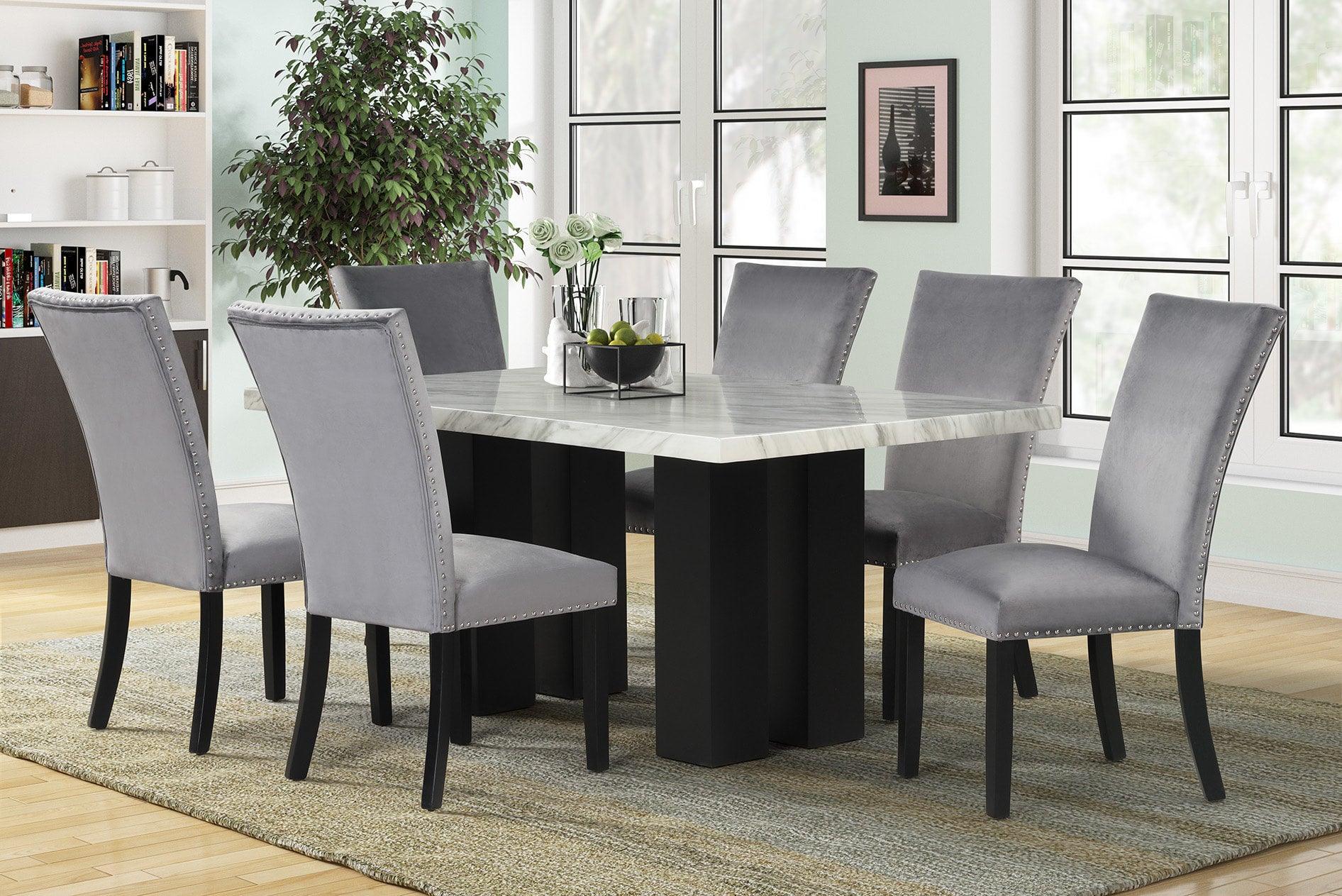 Deinppa Gray Velvet Dining Room Set - Image 1