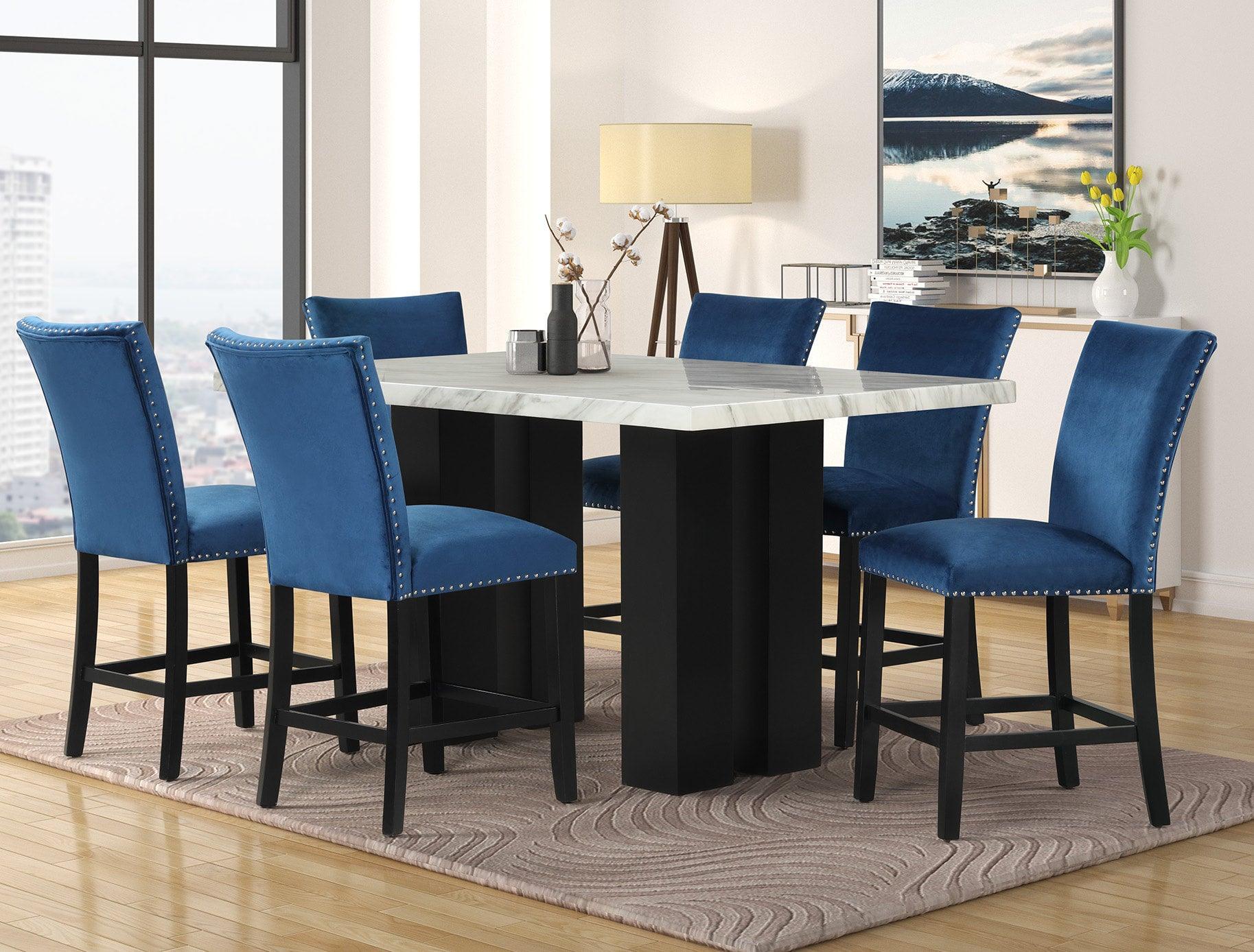 Stockholm Blue Velvet Counter Height Set - Image 1