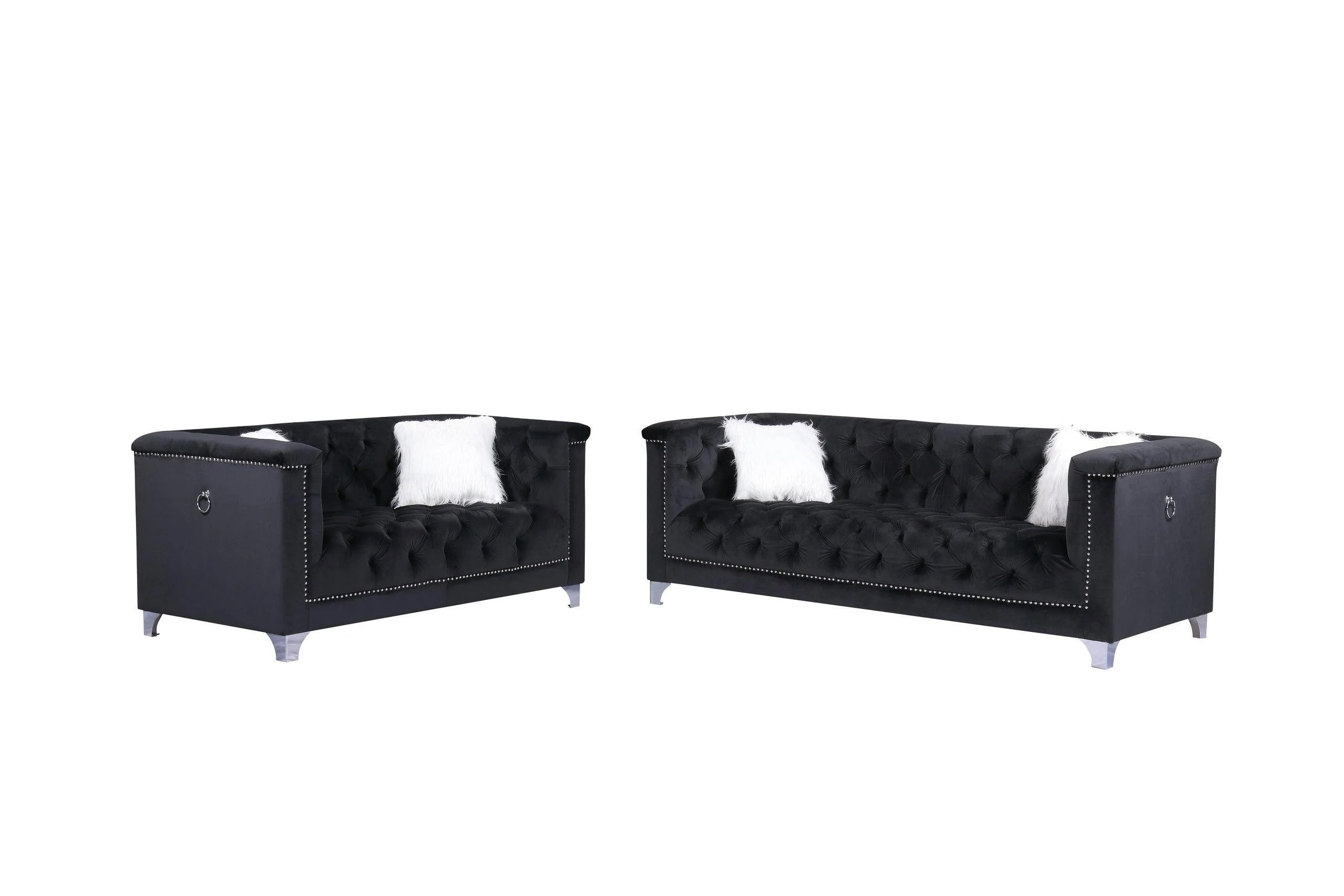 Prince Black Velvet Tufted 3-Piece Living Room Set - Image 2