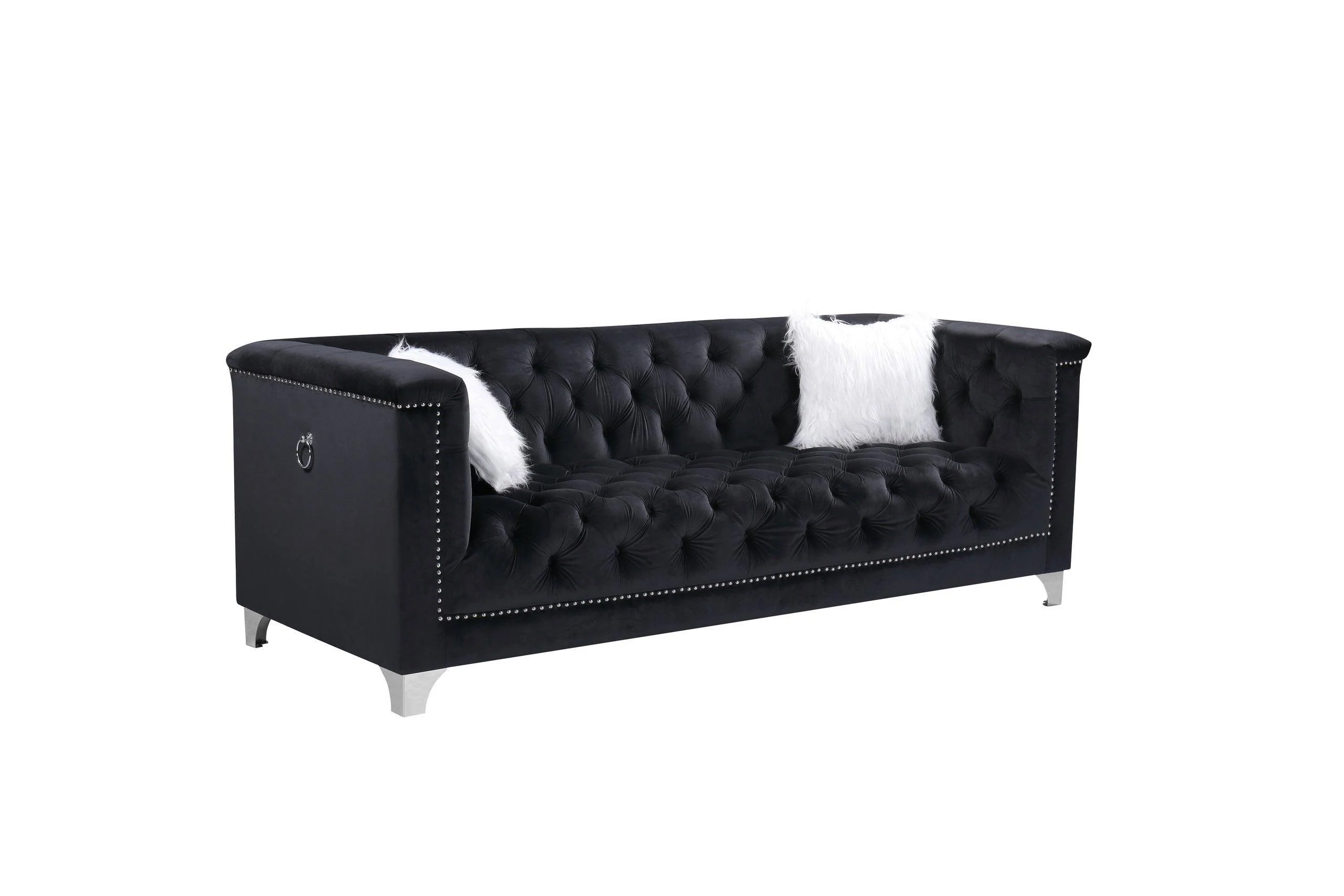 Prince Black Velvet Tufted 3-Piece Living Room Set - Image 3