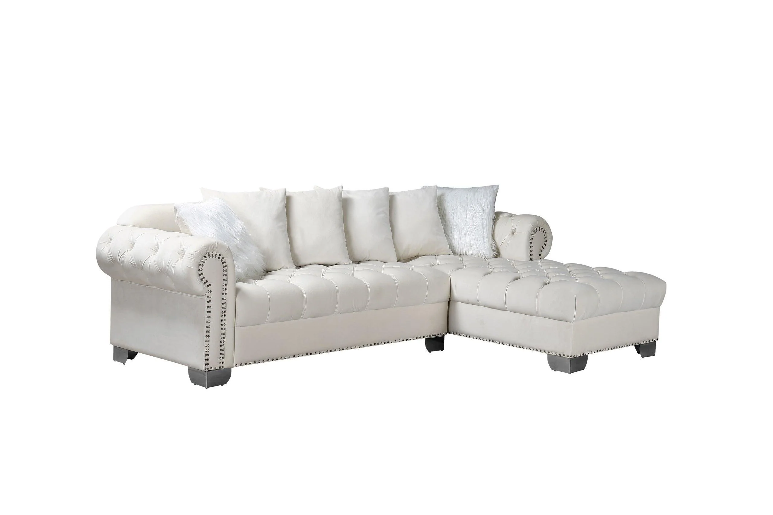 Royal Beige Velvet Tufted Sectional - Image 2