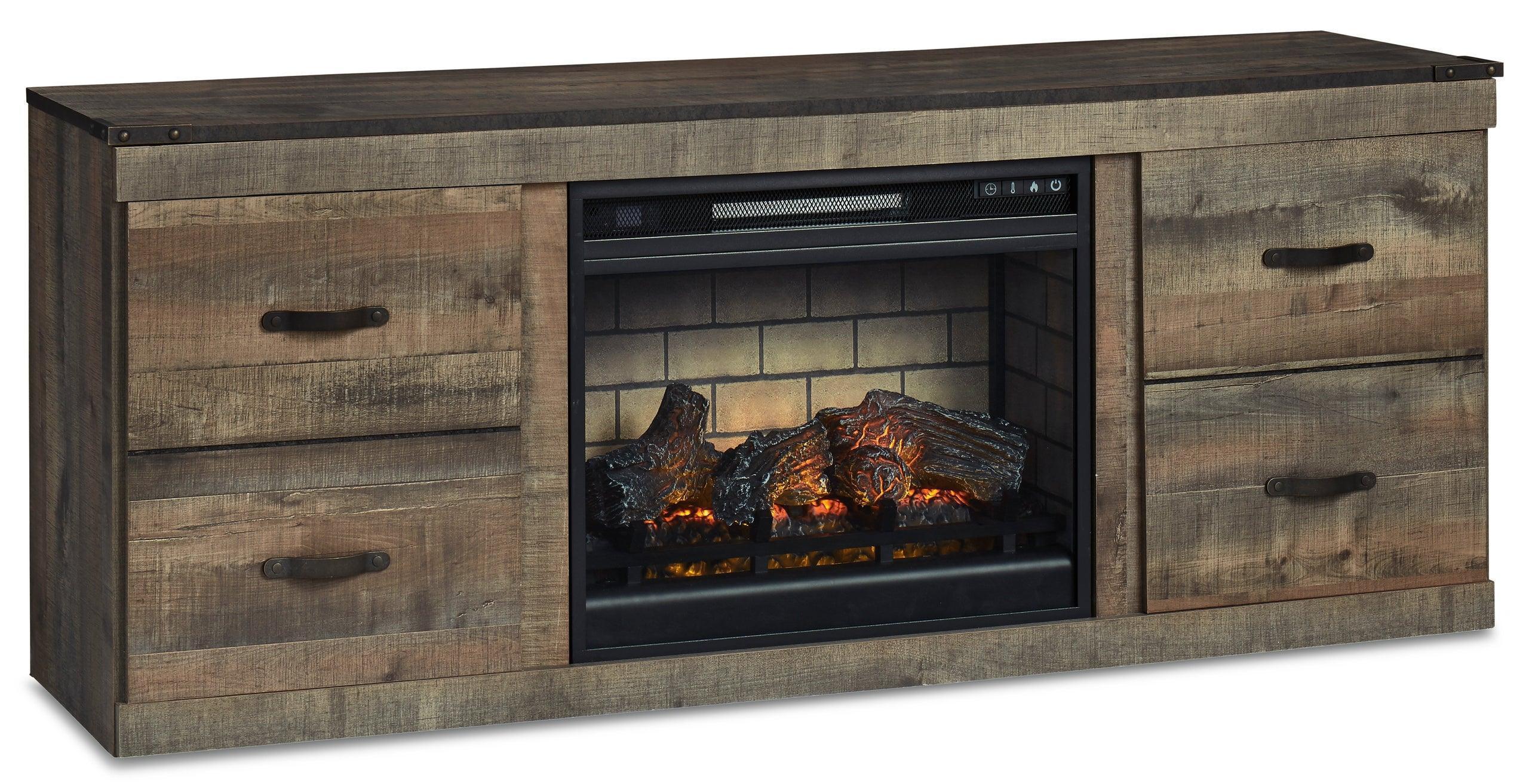 Brown TV Stand With Fireplace - Image 2